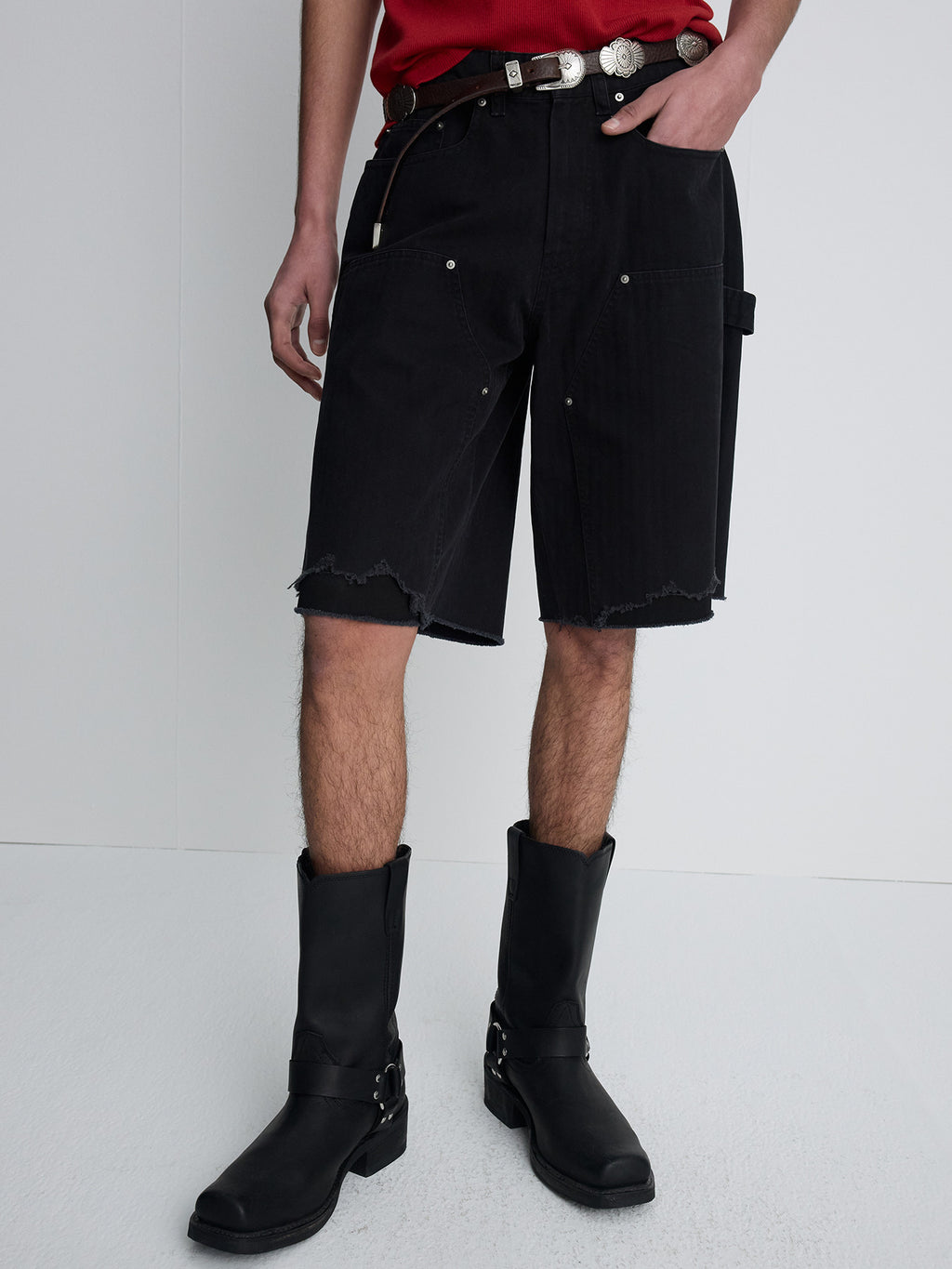 Tonywack - Hand Distressed Hbt Double Knee Shorts (Faded Black) product image 2 | TRAB K-Fashion Australia