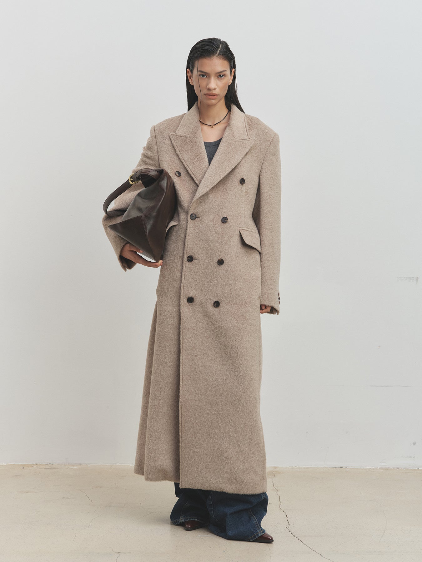 Tonywack - Wool And Alpaca Fitted Double-Breasted Maxi Coat (Beige) product image 1 | TRAB K-Fashion Australia