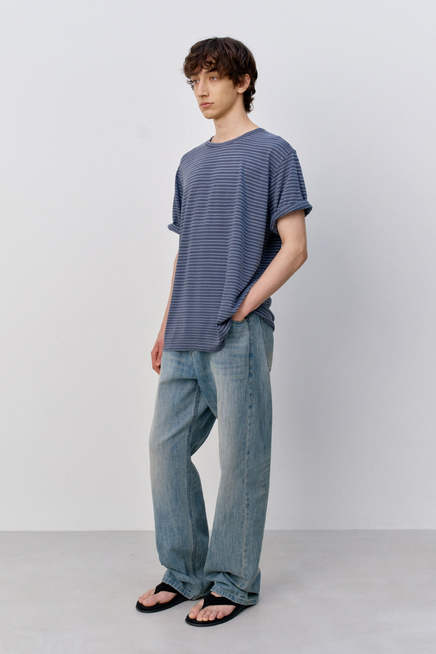Insilence - Striped Dyed T-shirt (Ash Blue) product image 3 | TRAB K-Fashion Australia