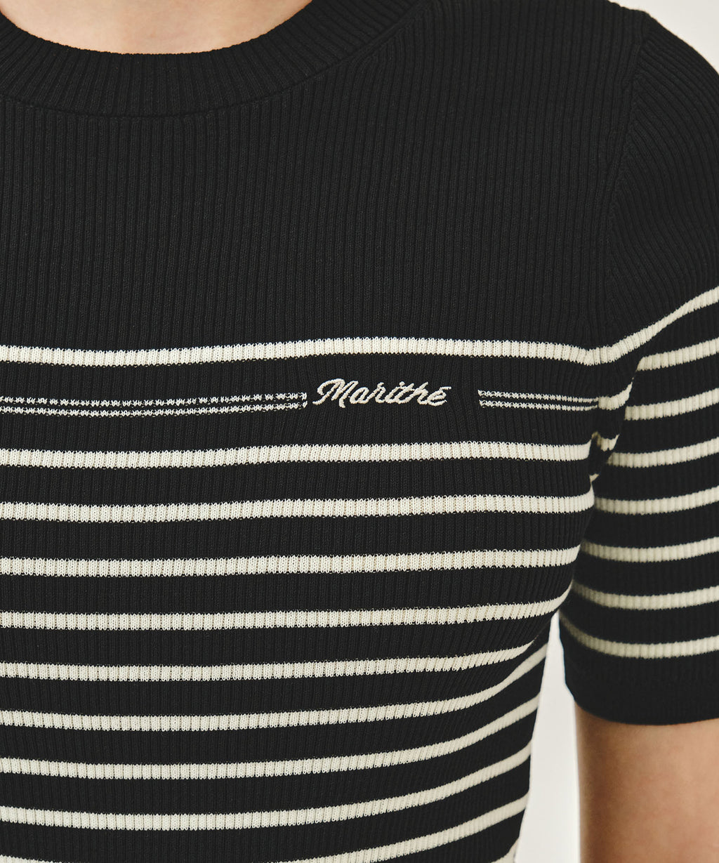 Marithe & Francois Girbaud - Ruffle Point Stripe Half Knit Pullover (Black) product image 4 | TRAB K-Fashion Australia