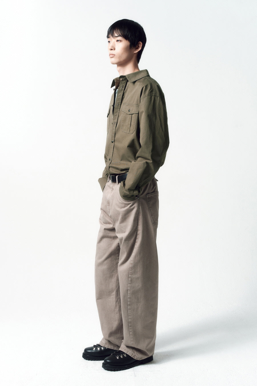 Insilence - Washed Cotton CPO Shirt (Washed Olive) product image 3 | TRAB K-Fashion Australia