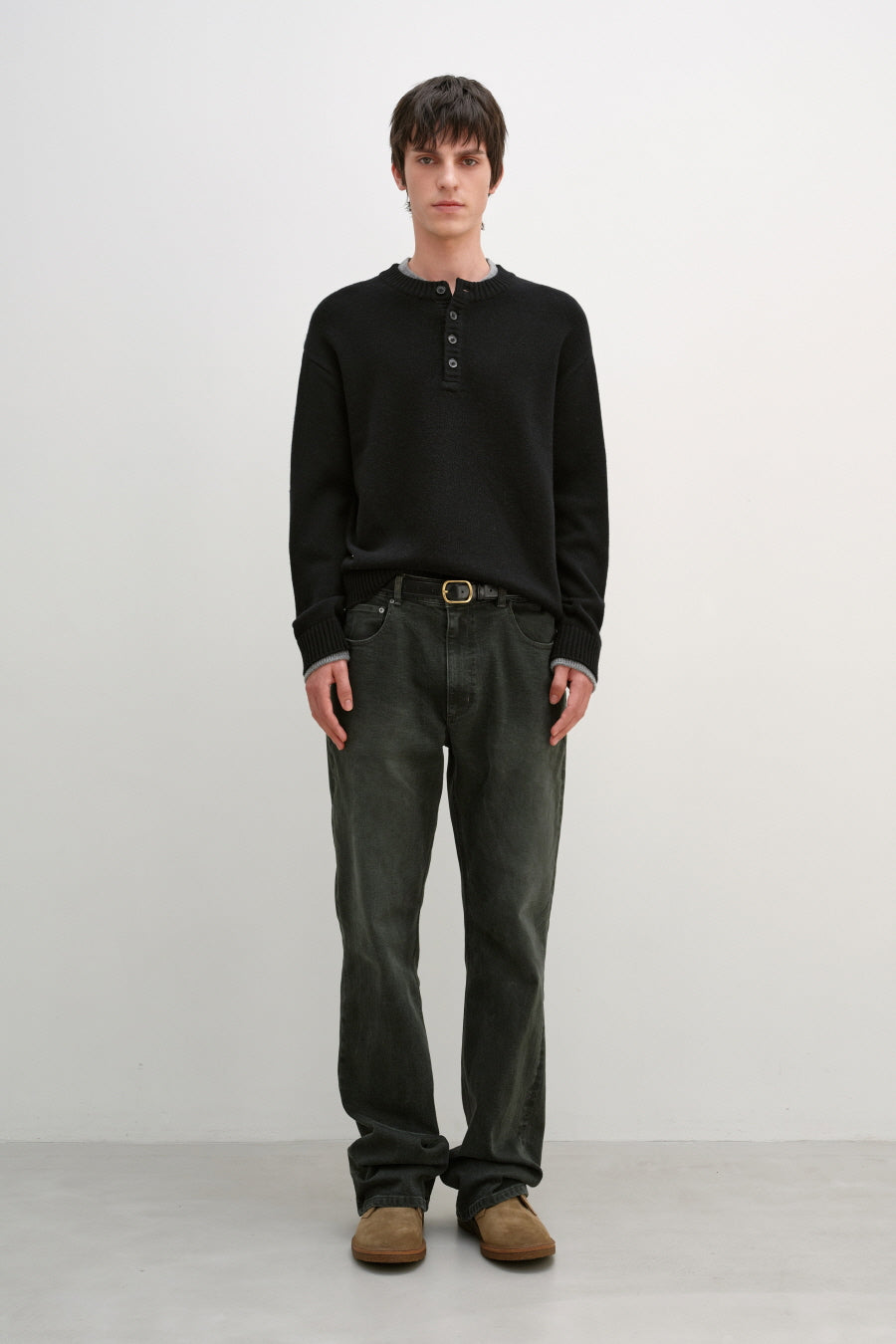 Insilence - Double-layered Henley Neck Knit (Black) product image 2 | TRAB K-Fashion Australia