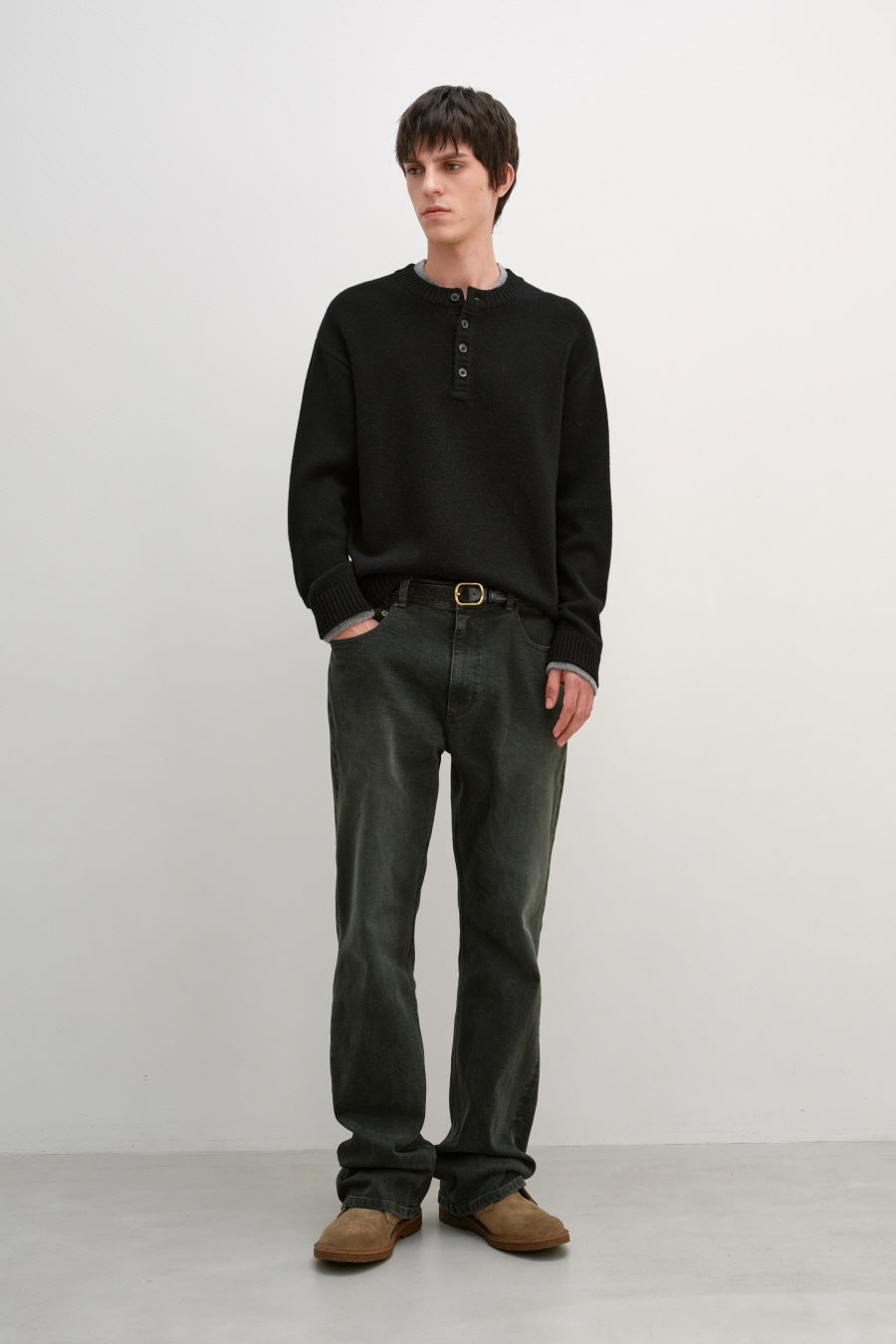 Insilence - Double-layered Henley Neck Knit (Black) product image 3 | TRAB K-Fashion Australia