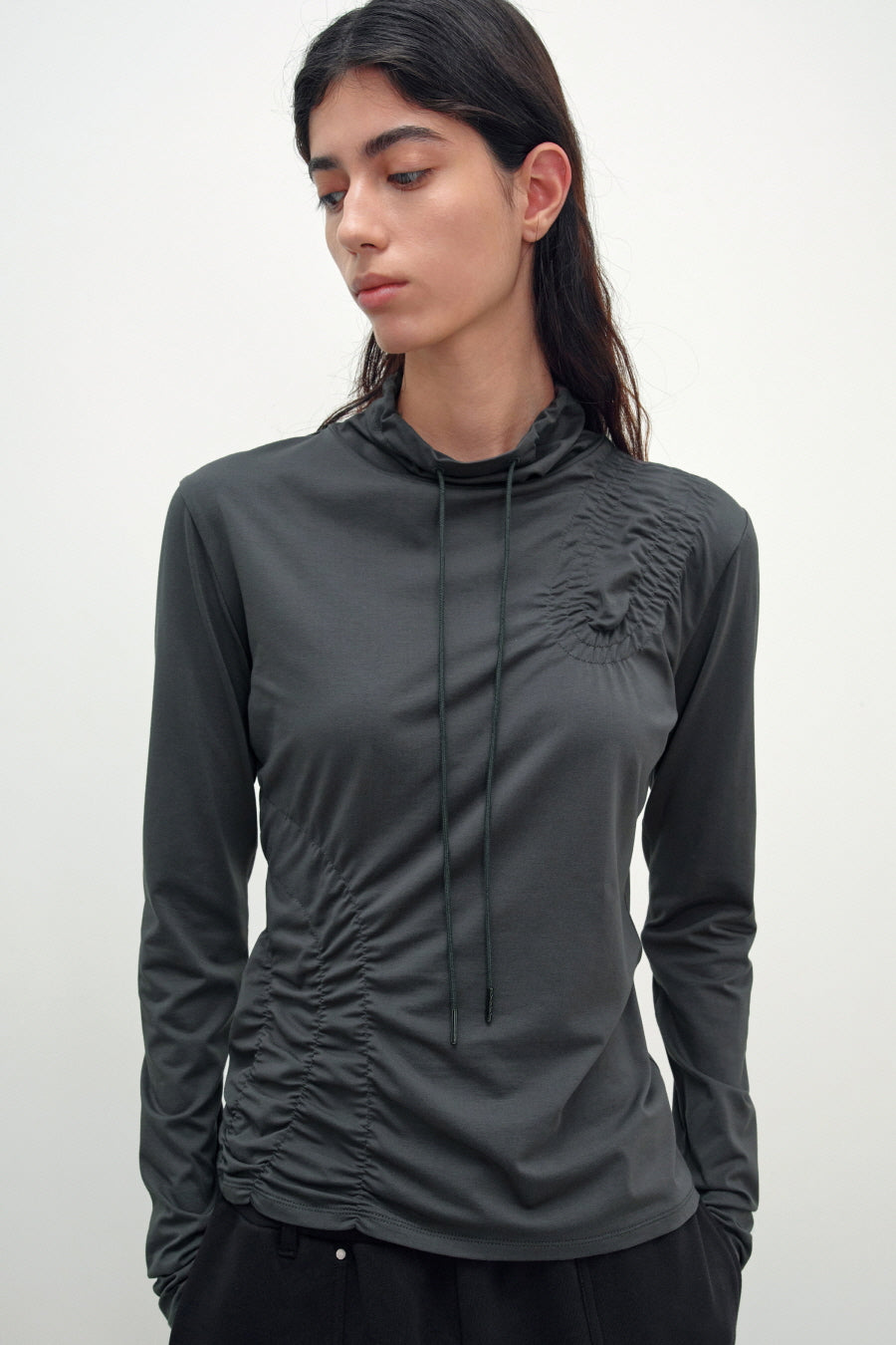 Insilence - Shirred High-Neck Top (Charcoal) product image 2 | TRAB K-Fashion Australia