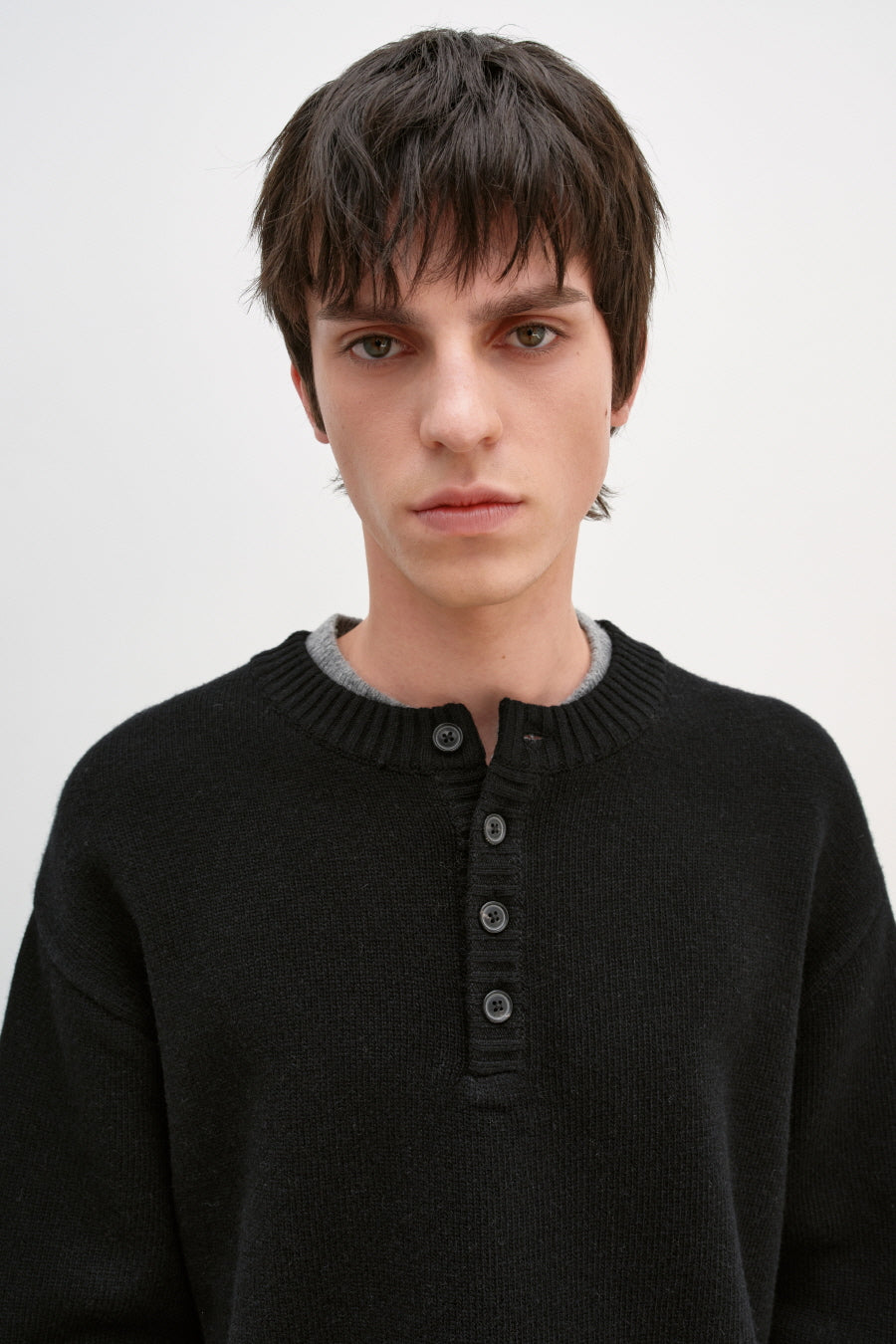 Insilence - Double-layered Henley Neck Knit (Black) product image 1 | TRAB K-Fashion Australia