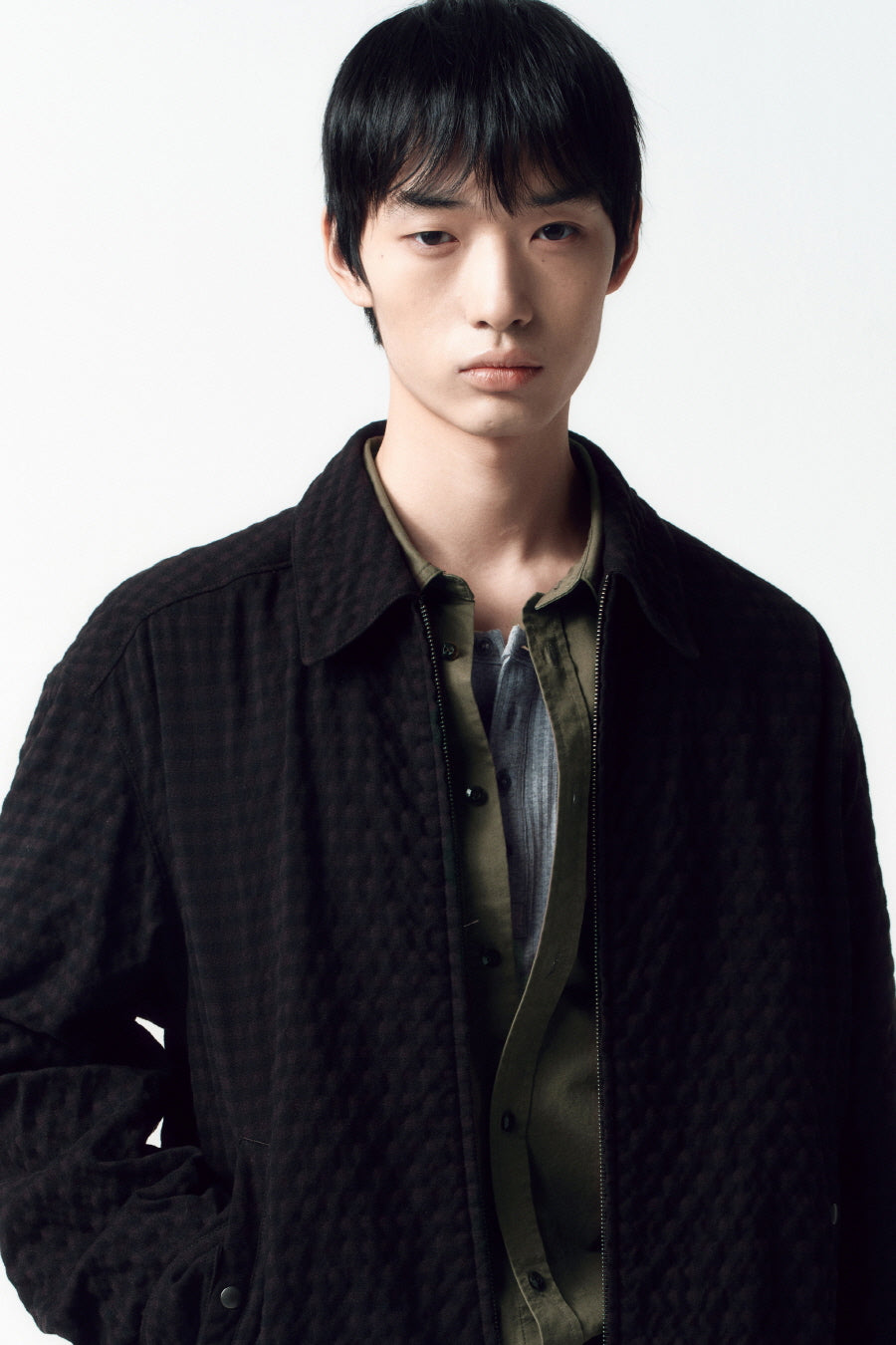 Insilence - Wrinkle Check Zip-up Jacket (Brown) product image 2 | TRAB K-Fashion Australia