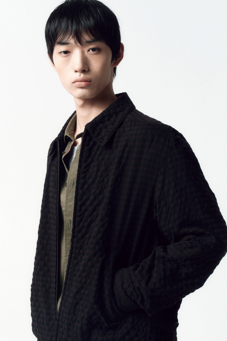 Insilence - Wrinkle Check Zip-up Jacket (Brown) product image 6 | TRAB K-Fashion Australia