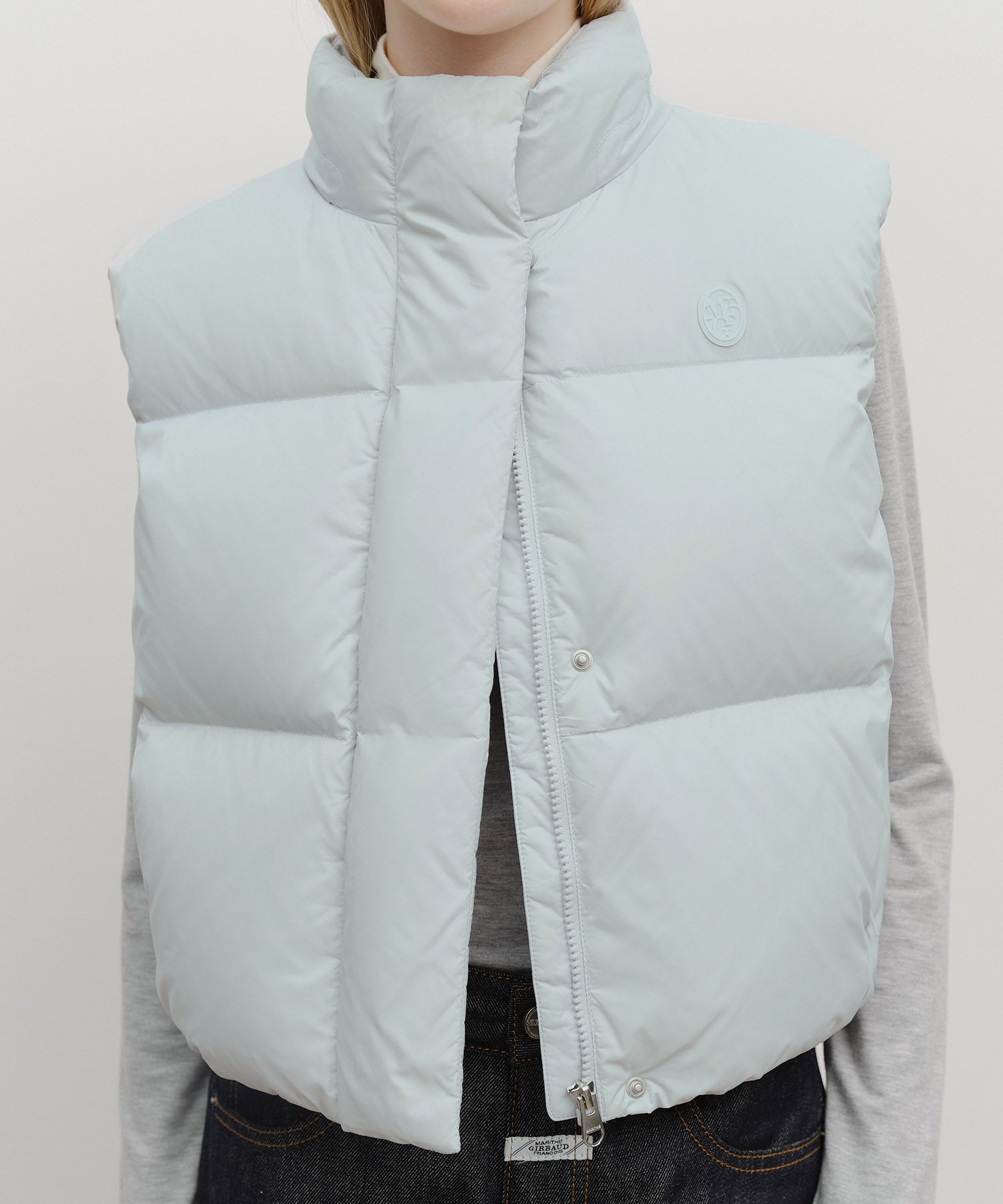 Marithe & Francois Girbaud - Circle Logo Crop Hooded Down Vest (Mint Gray) product image 4 | TRAB K-Fashion Australia