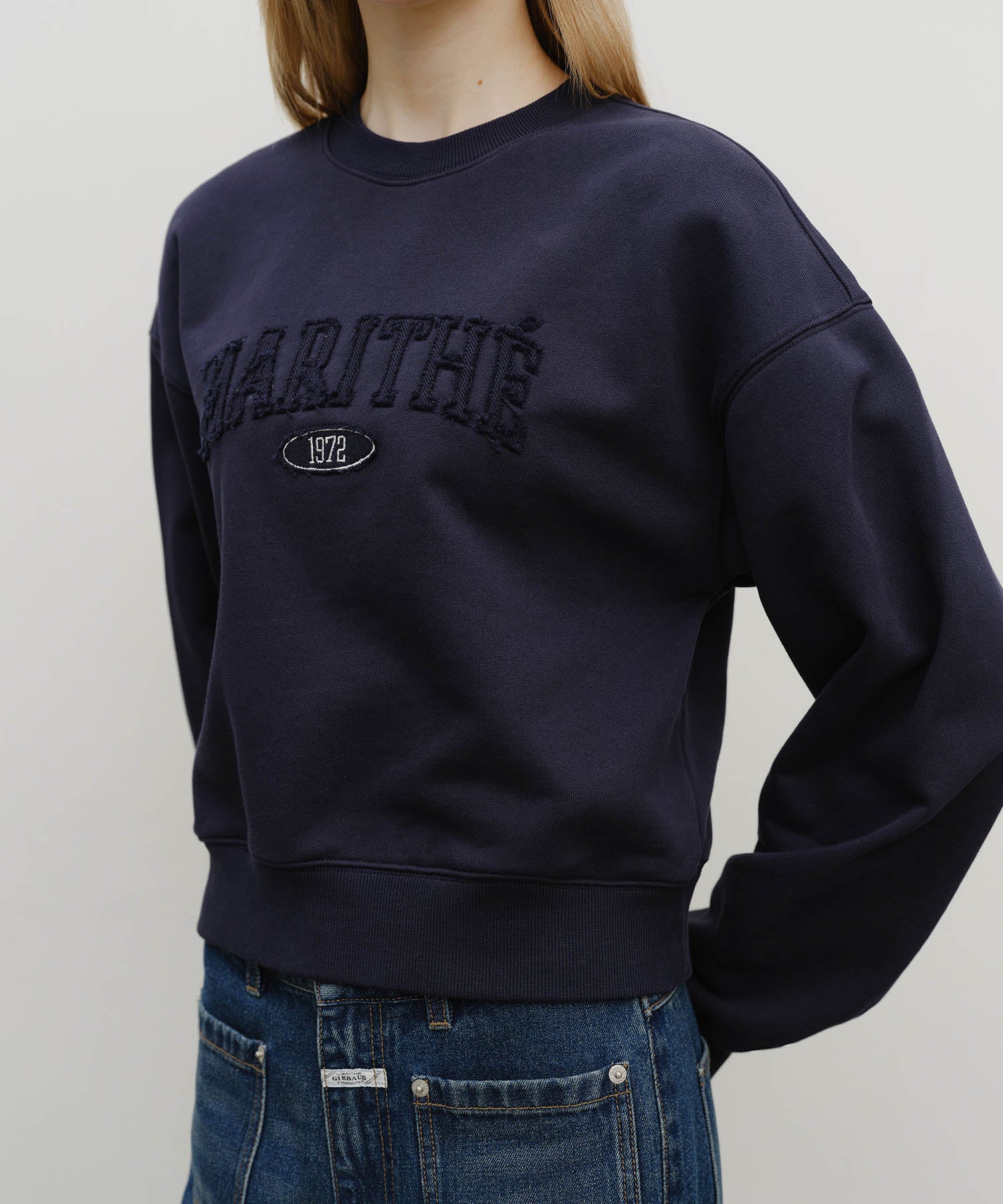 Marithe & Francois Girbaud - Raw Edge Applique Logo Crop Sweatshirt (Navy) product image 4 | TRAB K-Fashion Australia