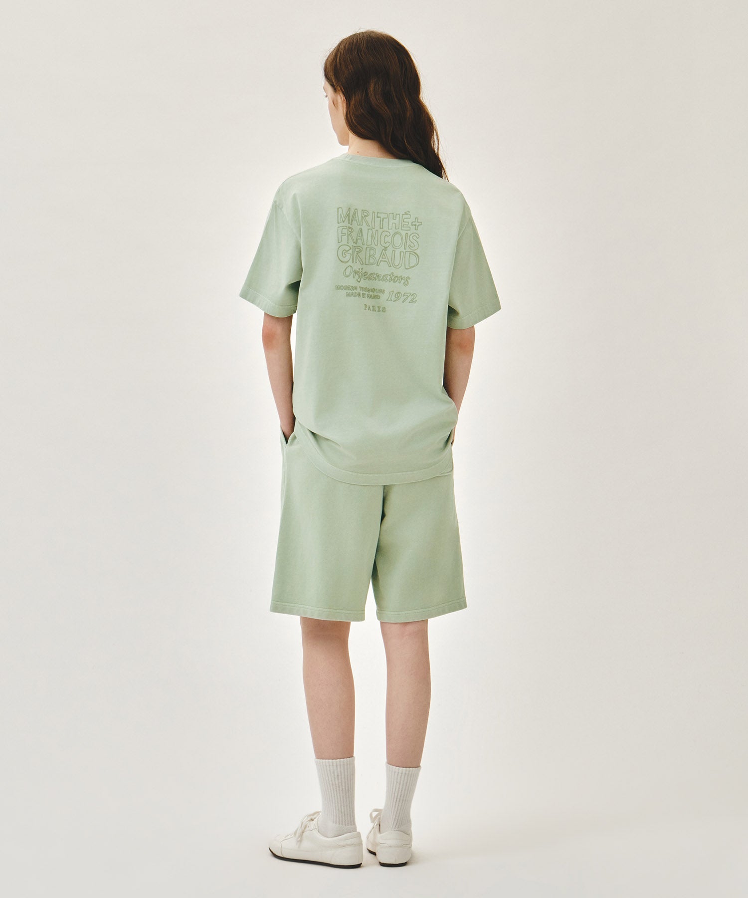 Marithe & Francois Girbaud - Outline Classic Logo Dyeing Bermuda Sweat Shorts (Mint) product image 4 | TRAB K-Fashion Australia