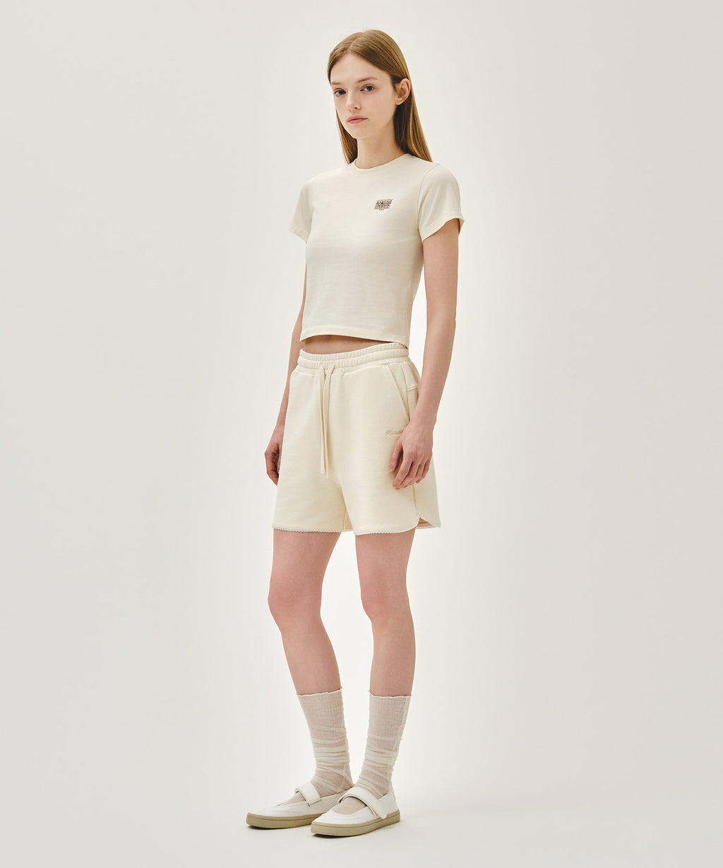 Marithe & Francois Girbaud - Lace Detail Sweat Shorts (Ivory) product image 4 | TRAB K-Fashion Australia