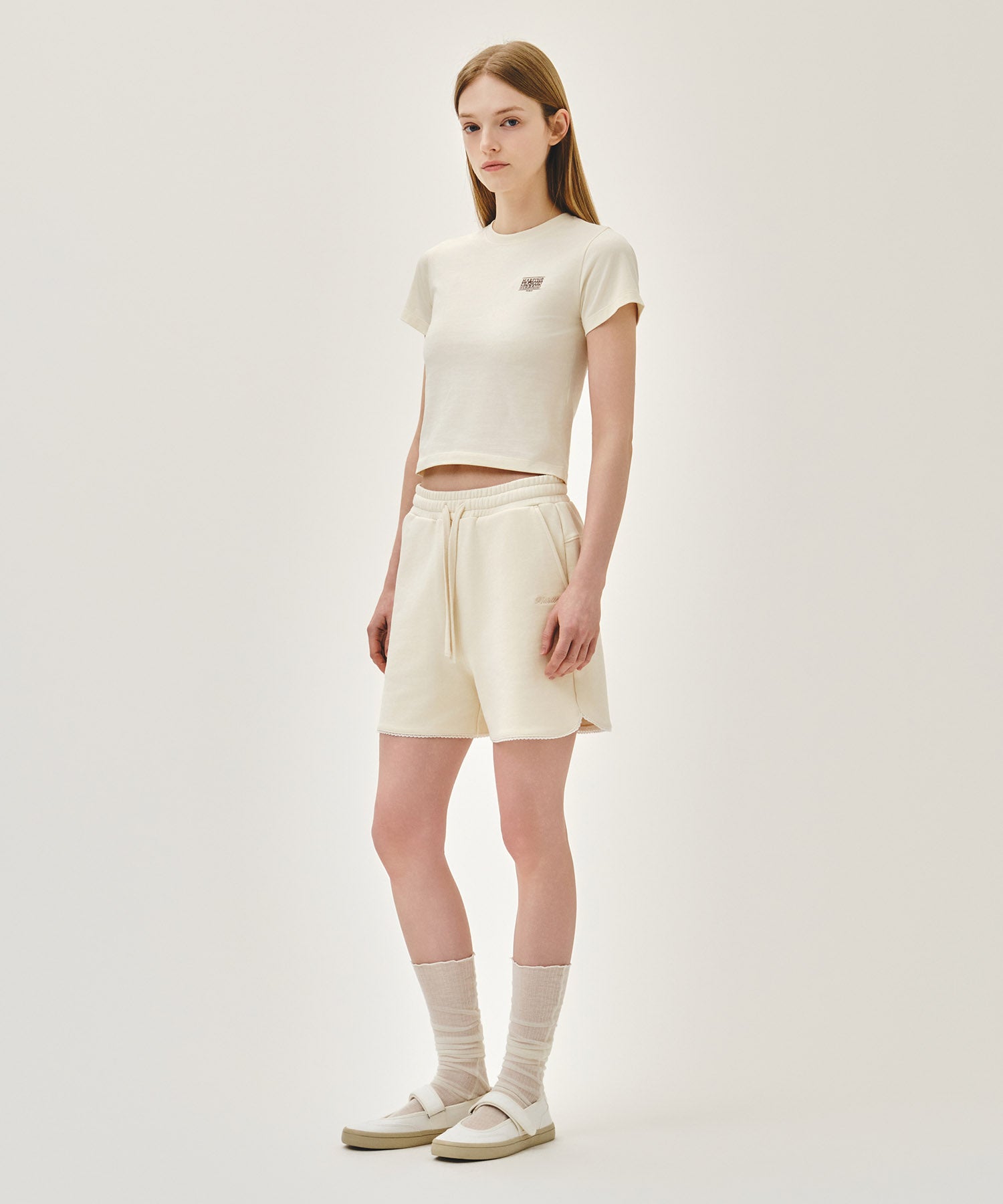 Marithe & Francois Girbaud - Lace Detail Sweat Shorts (Ivory) product image 4 | TRAB K-Fashion Australia
