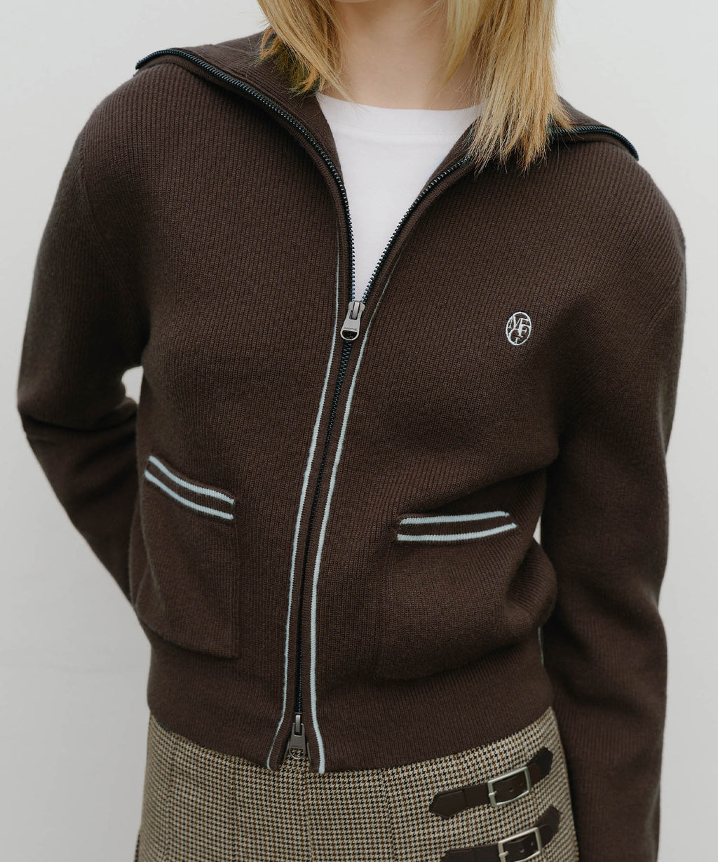 Marithe & Francois Girbaud - Big Collar Zip-up Cardigan (Brown) product image 4 | TRAB K-Fashion Australia
