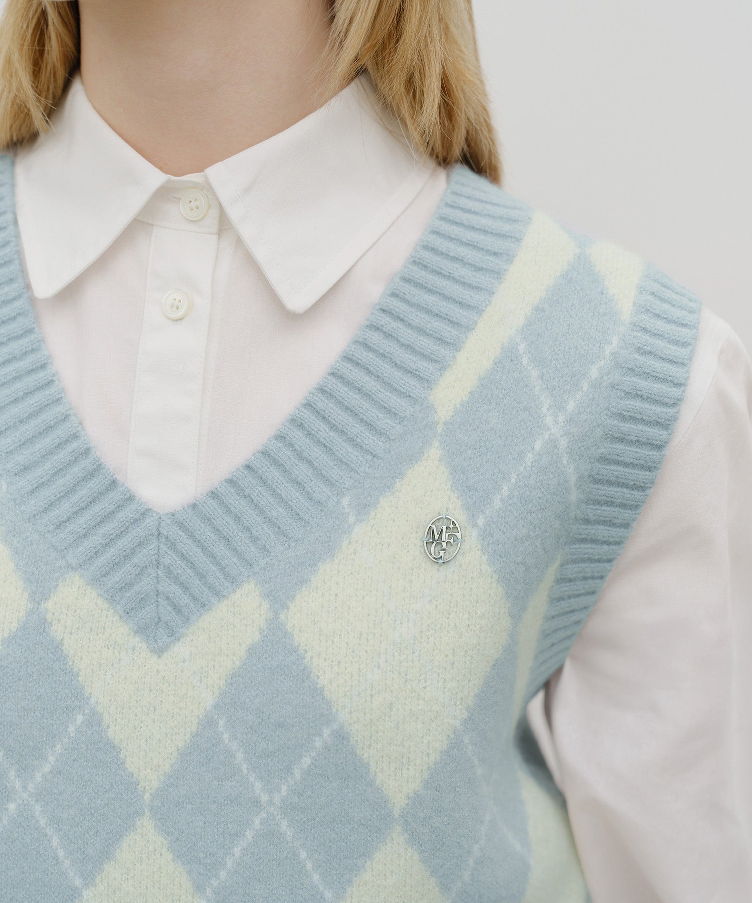 Marithe & Francois Girbaud - Argyle V-neck Knit Vest (Sky Blue) product image 4 | TRAB K-Fashion Australia