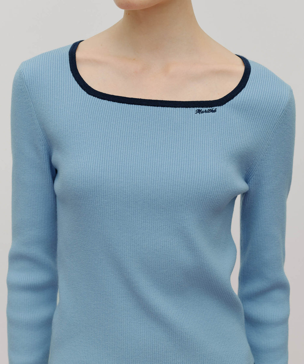 Marithe & Francois Girbaud - Color Point Square Neck Knit Pullover (Sky Blue) product image 4 | TRAB K-Fashion Australia