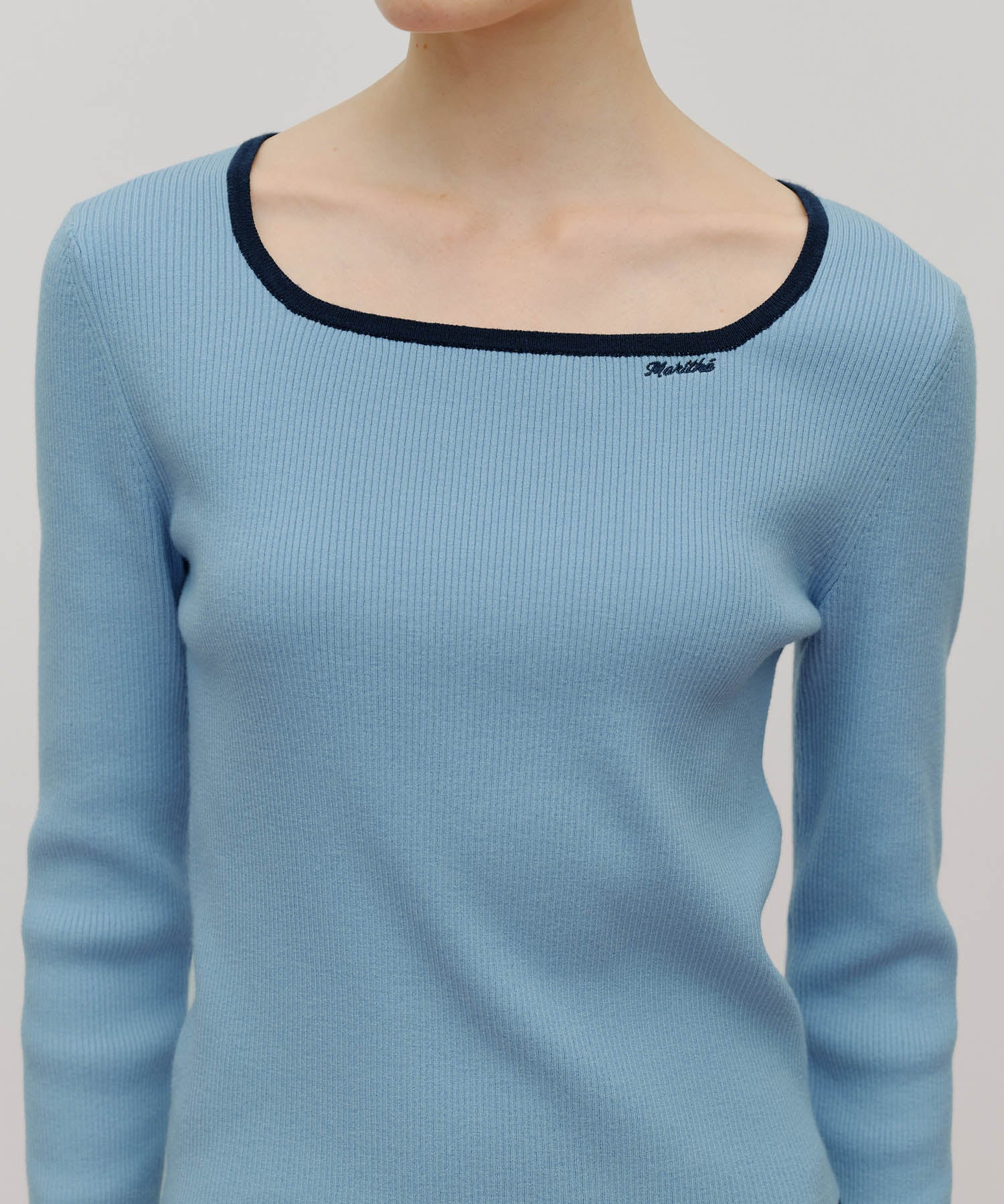 Marithe & Francois Girbaud - Color Point Square Neck Knit Pullover (Sky Blue) product image 4 | TRAB K-Fashion Australia