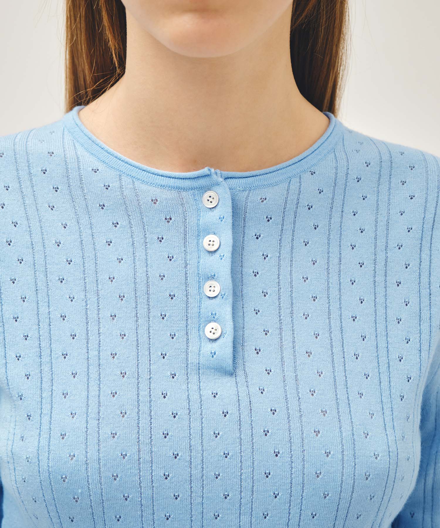 Marithe & Francois Girbaud - Crochet Half Button Knit (Sky Blue) product image 4 | TRAB K-Fashion Australia