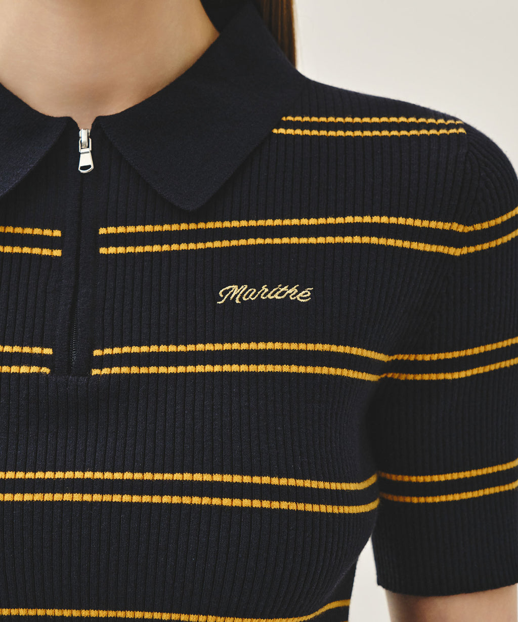 Marithe & Francois Girbaud - Stripe Half Zip Up Slim Knit (Navy) product image 4 | TRAB K-Fashion Australia