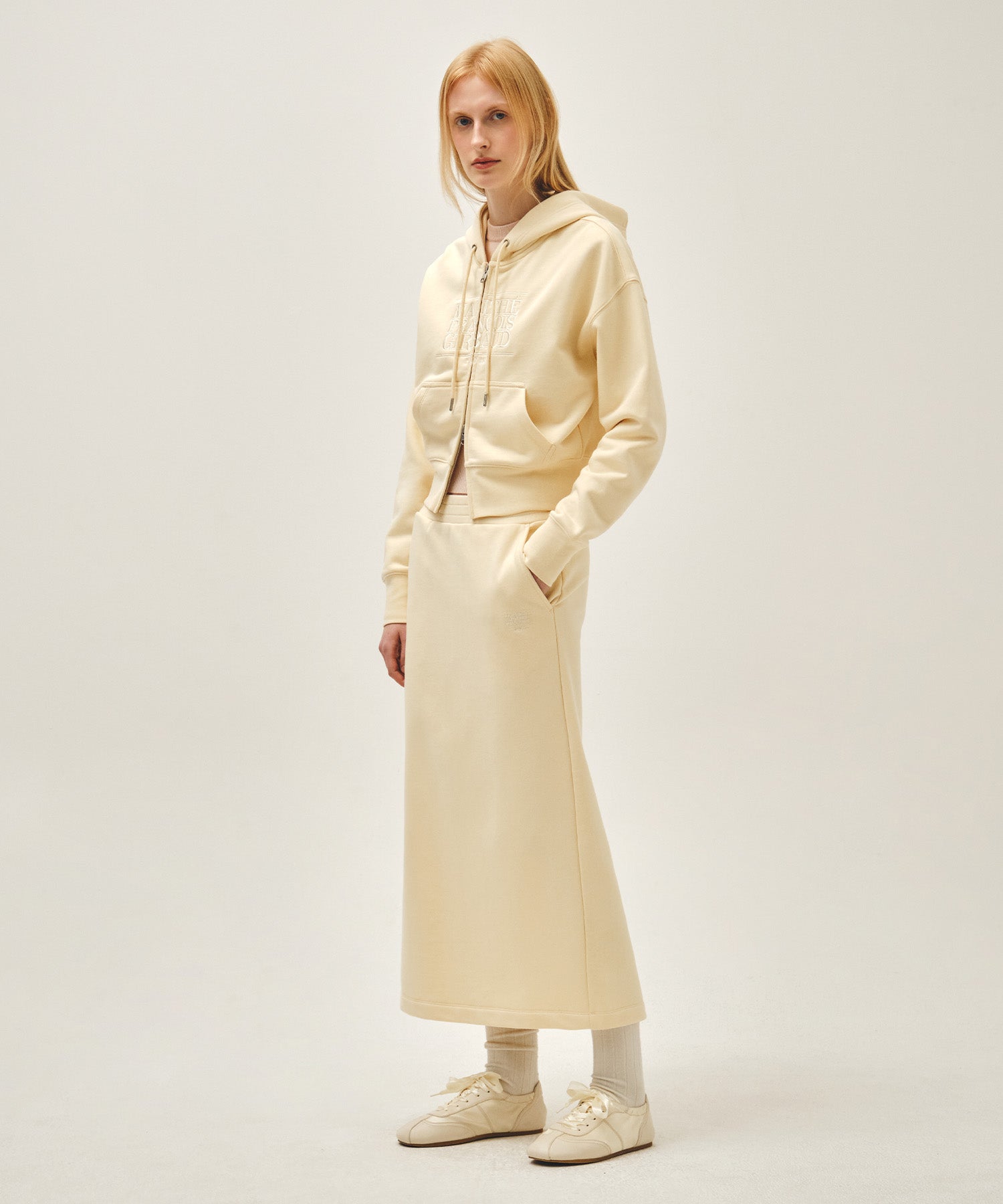 Marithe & Francois Girbaud - Classic Logo Sweat Long Skirt (Butter) product image 4 | TRAB K-Fashion Australia