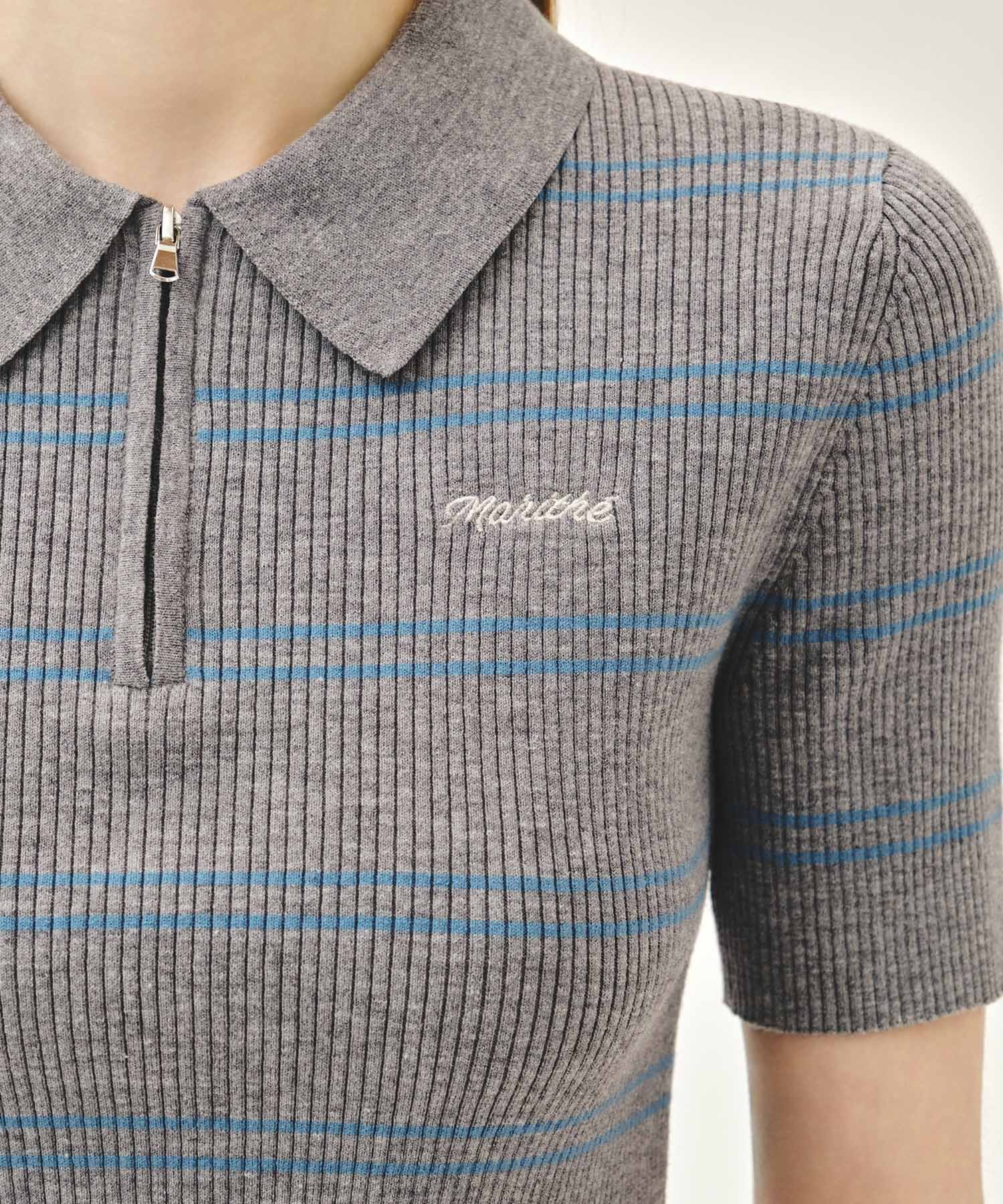 Marithe & Francois Girbaud - Stripe Half Zip Up Slim Knit (Melange Gray) product image 4 | TRAB K-Fashion Australia