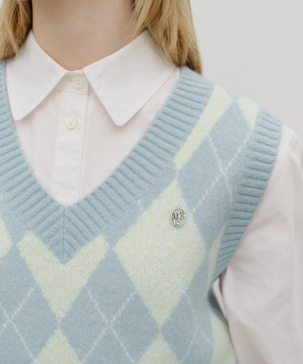 Marithe & Francois Girbaud - Argyle V-neck Knit Vest (Sky Blue) product image 4 | TRAB K-Fashion Australia