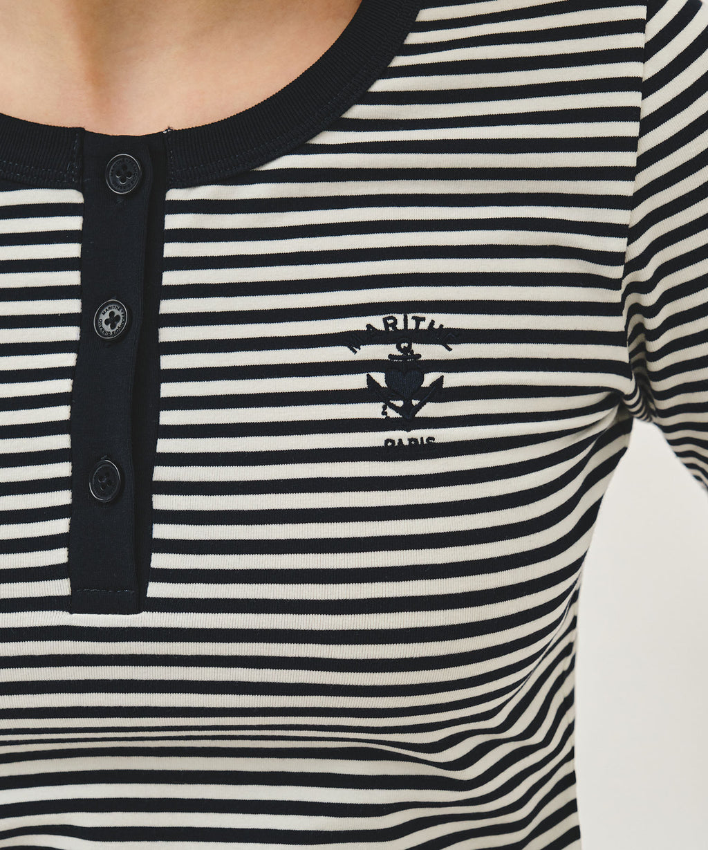 Marithe & Francois Girbaud - Stripe Henley Neck Tee (Navy) product image 4 | TRAB K-Fashion Australia