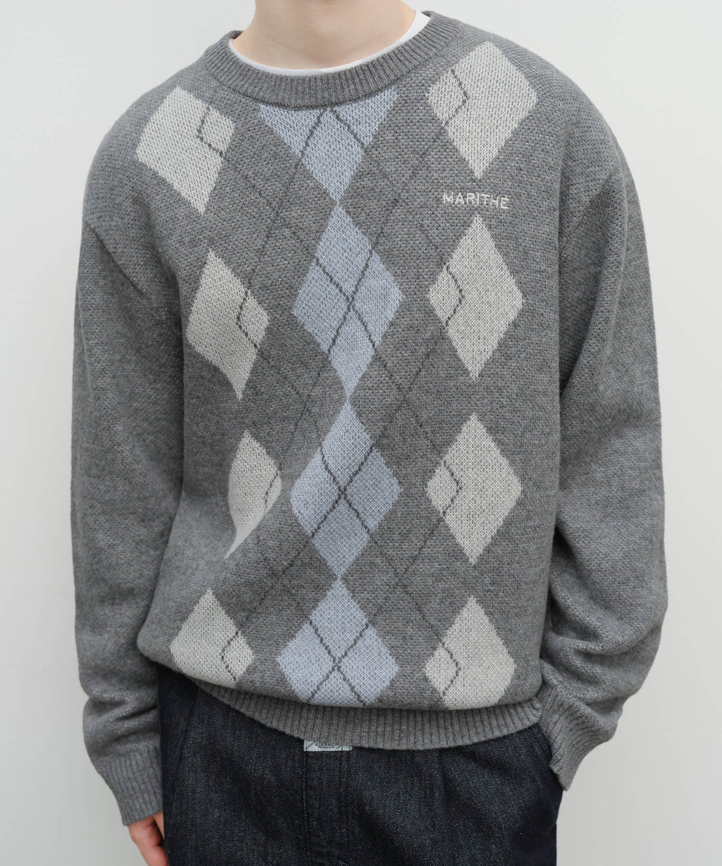 Marithe & Francois Girbaud - Argyle Jqd Knit Pullover (Heather Gray) product image 4 | TRAB K-Fashion Australia