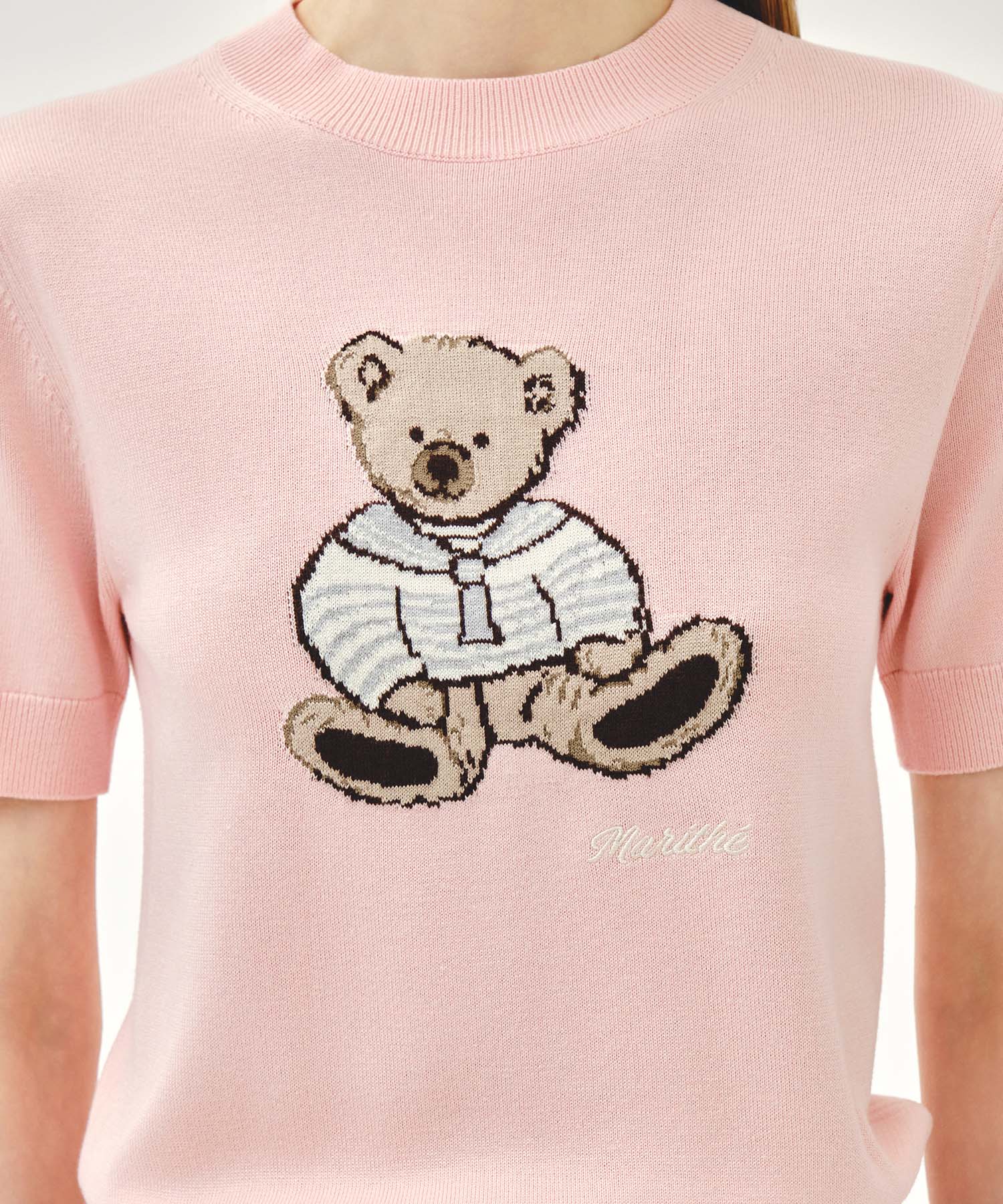 Marithe & Francois Girbaud - Doodle Bear Half Knit Pullover (Light Pink) product image 4 | TRAB K-Fashion Australia