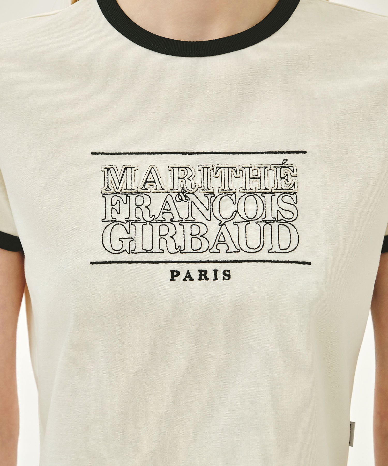 Marithe & Francois Girbaud - Classic Logo Applique Ringer Crop Tee (Ivory) product image 4 | TRAB K-Fashion Australia