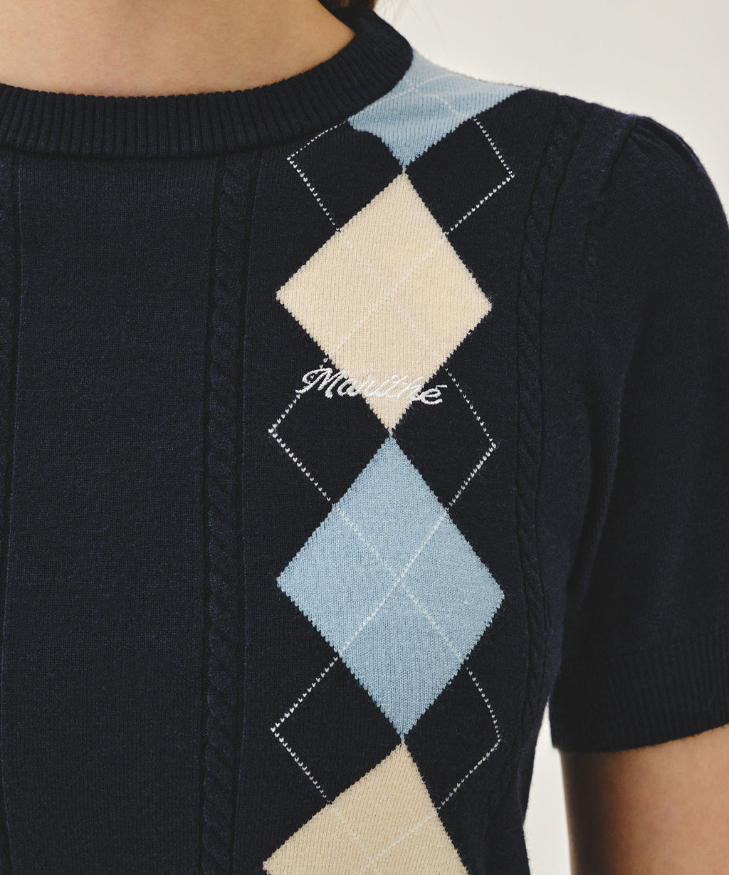 Marithe & Francois Girbaud - Argyle Cable Half Knit Pullover (Navy) product image 4 | TRAB K-Fashion Australia