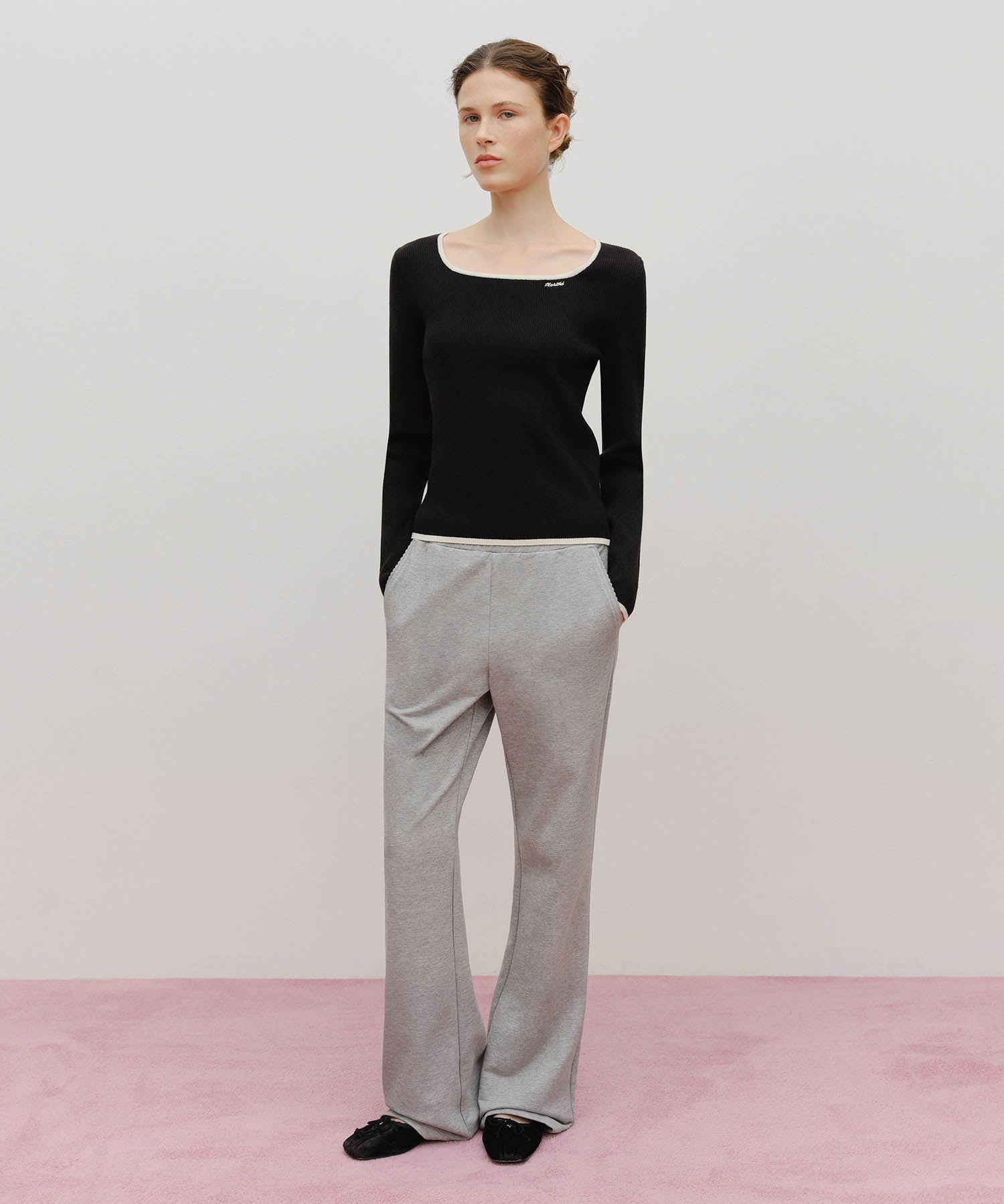 Marithe & Francois Girbaud - Lace Point Boots Cut Sweat Pants (Heather Gray) product image 4 | TRAB K-Fashion Australia