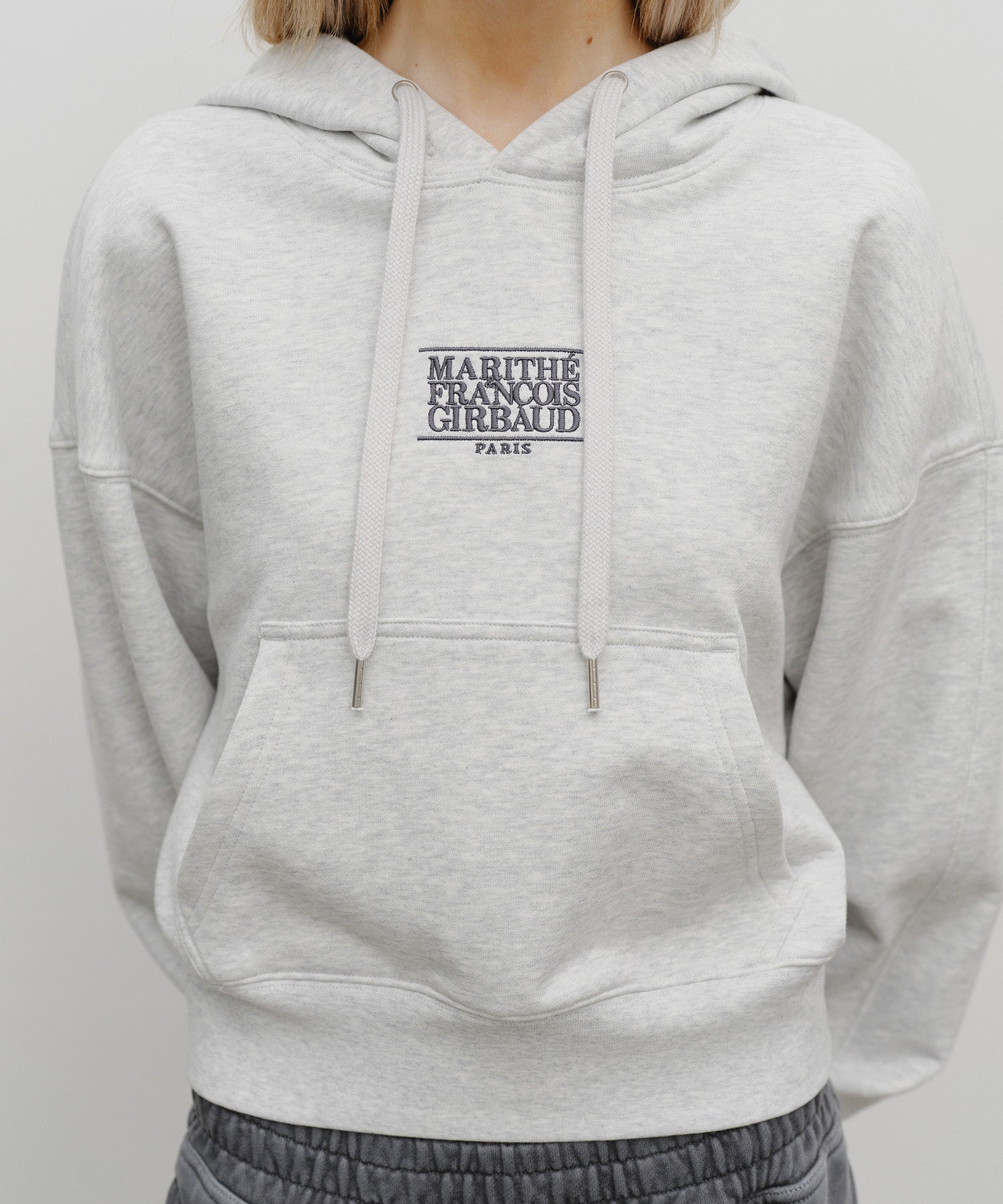 Marithe & Francois Girbaud - Small Classic Logo Crop Hoodie (Light Heather Gray) product image 6 | TRAB K-Fashion Australia