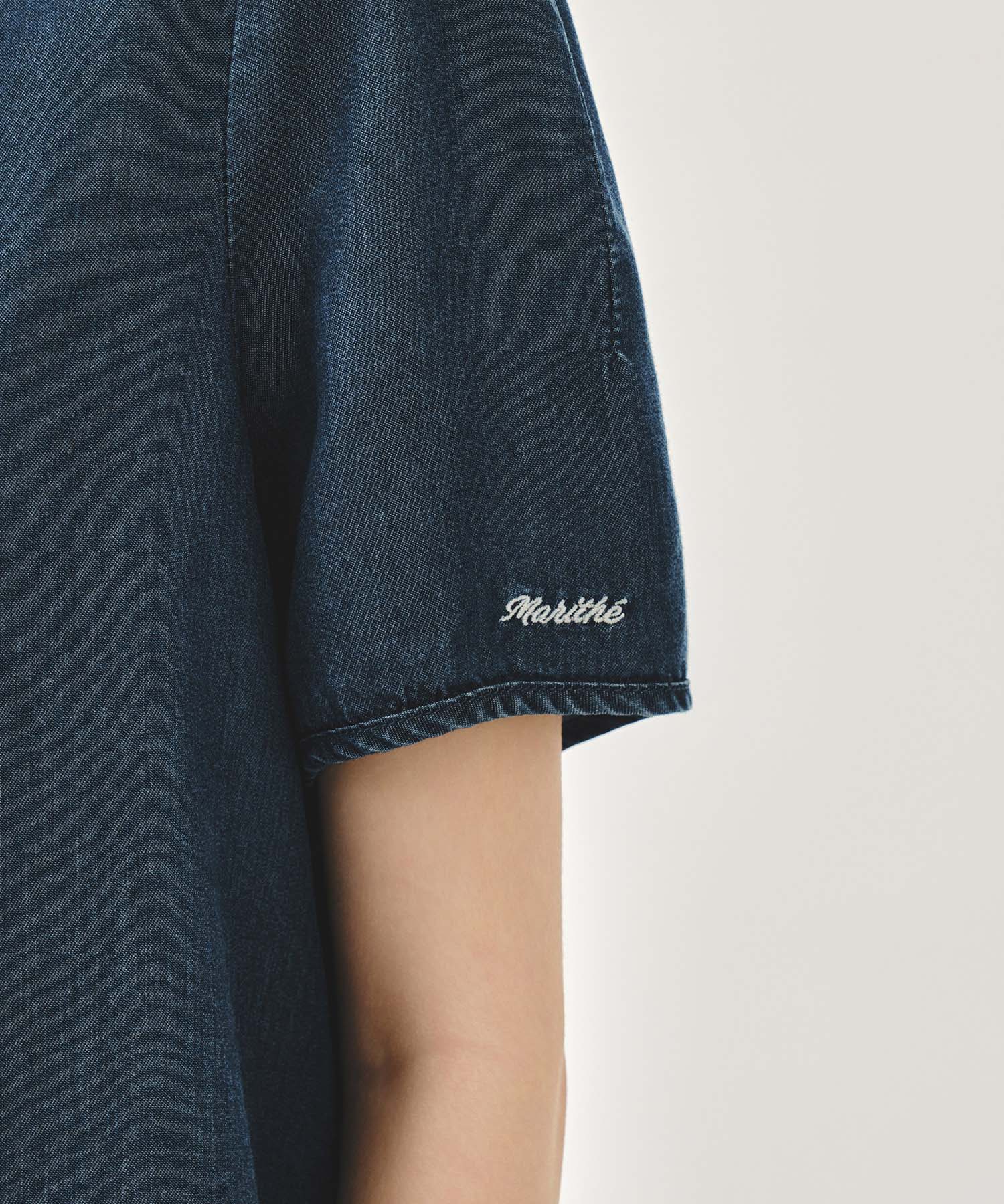 Marithe & Francois Girbaud - Sailor Collar Short Sleeve Chambray Shirt (Dark Blue) product image 4 | TRAB K-Fashion Australia
