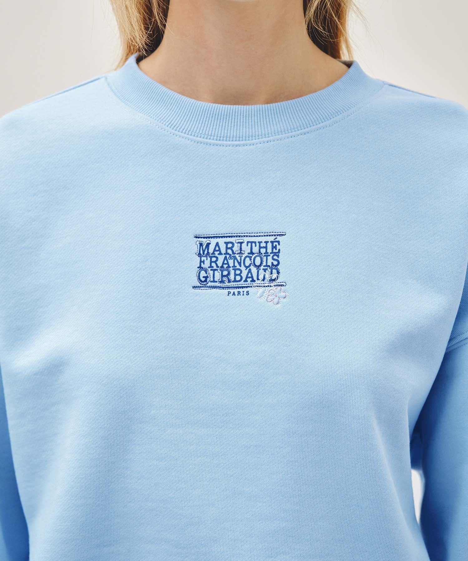 Marithe & Francois Girbaud - Flower Classic Logo Crop Sweatshirt (Sky Blue) product image 4 | TRAB K-Fashion Australia