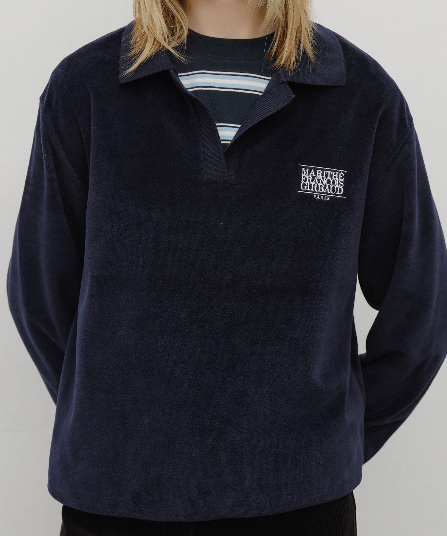 Marithe & Francois Girbaud - Classic Logo Collared Velour Sweatshirt (Navy) product image 4 | TRAB K-Fashion Australia