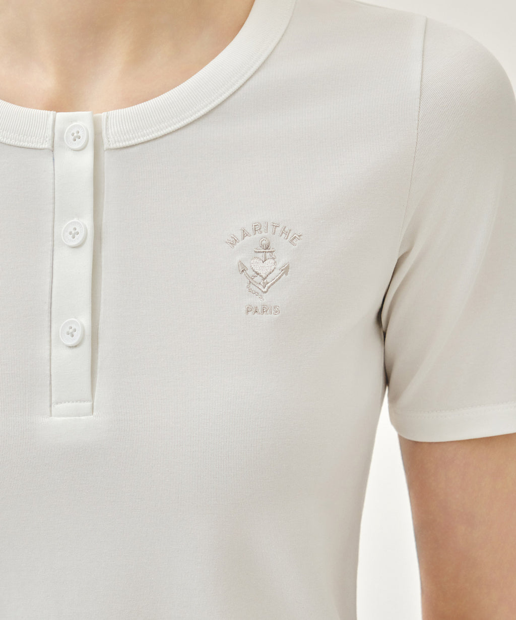 Marithe & Francois Girbaud - Stripe Henley Neck Tee (White) product image 4 | TRAB K-Fashion Australia