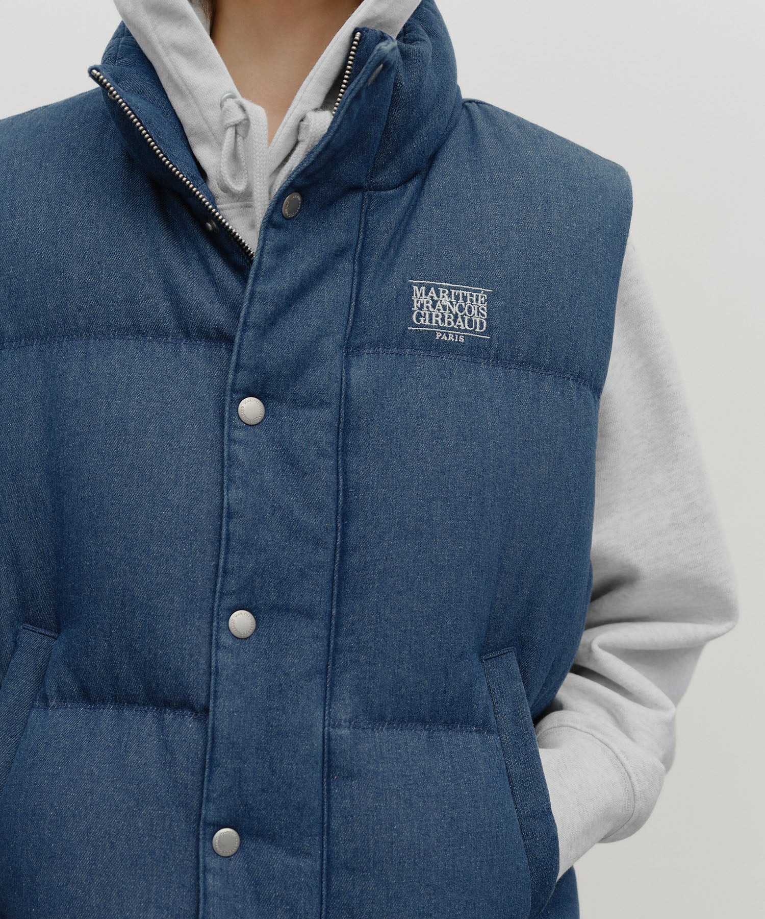 Marithe & Francois Girbaud - Classic Logo Denim Down Vest (Dark Blue) product image 4 | TRAB K-Fashion Australia