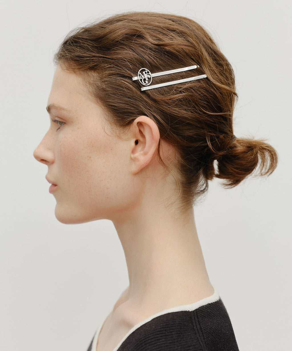 Marithe & Francois Girbaud - Circle Logo Slim Metal Hair Pin 2pack (Silver) product image 4 | TRAB K-Fashion Australia