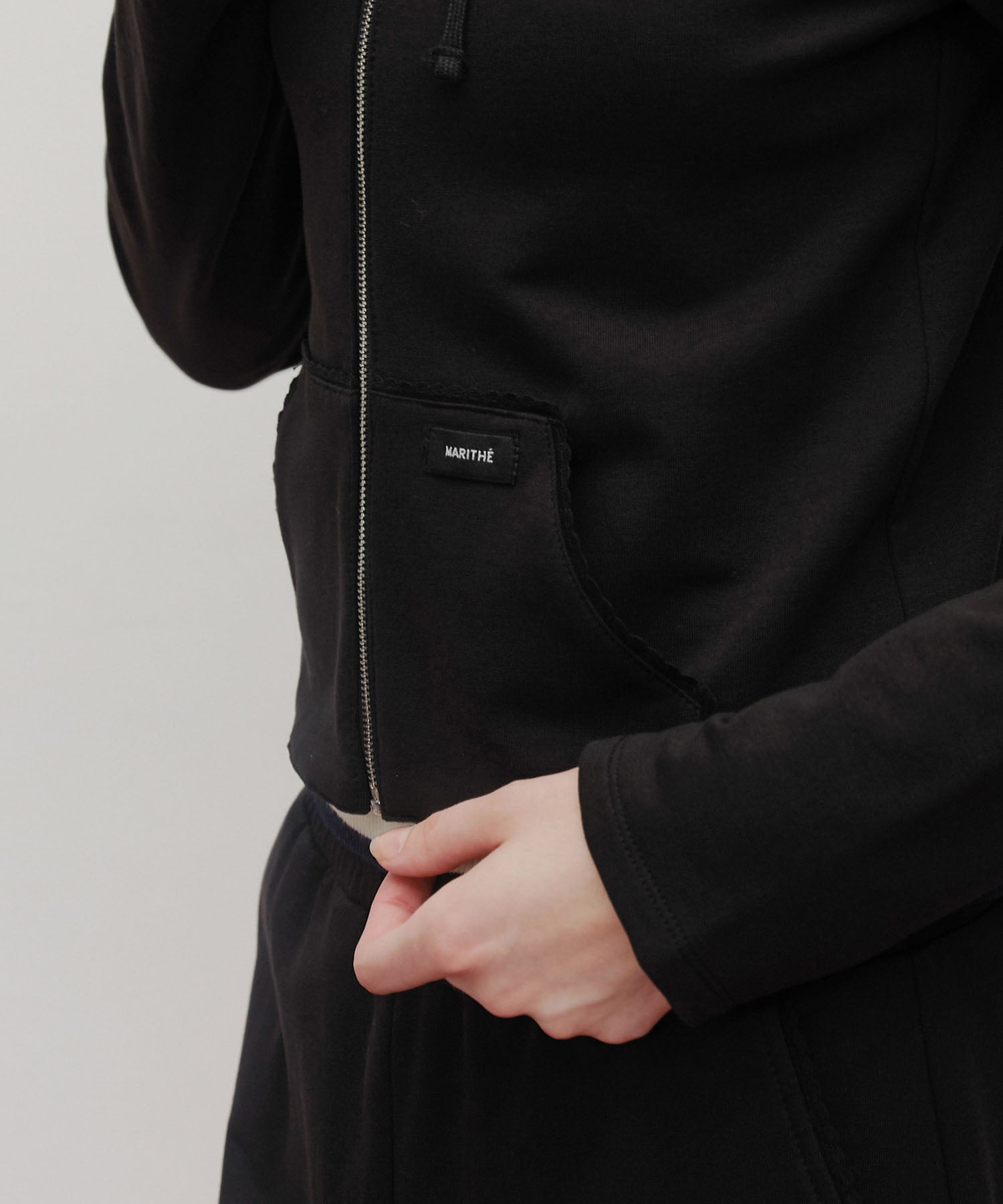Marithe & Francois Girbaud - Slim Fit Crop Hoodie Zipup (Black) product image 4 | TRAB K-Fashion Australia