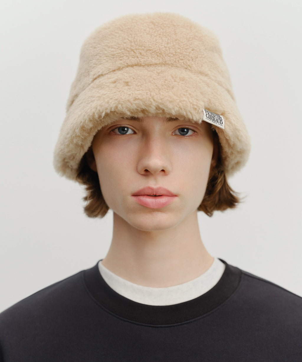 Marithe & Francois Girbaud - Classic Logo Fur Bucket Hat (Beige) product image 4 | TRAB K-Fashion Australia