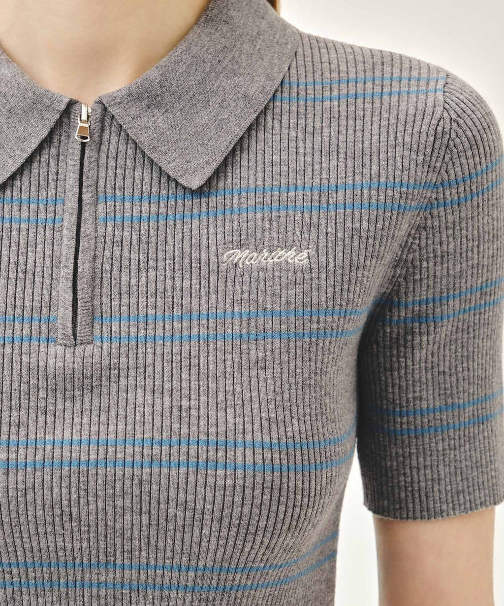 Marithe & Francois Girbaud - Stripe Half Zip Up Slim Knit (Melange Gray) product image 4 | TRAB K-Fashion Australia