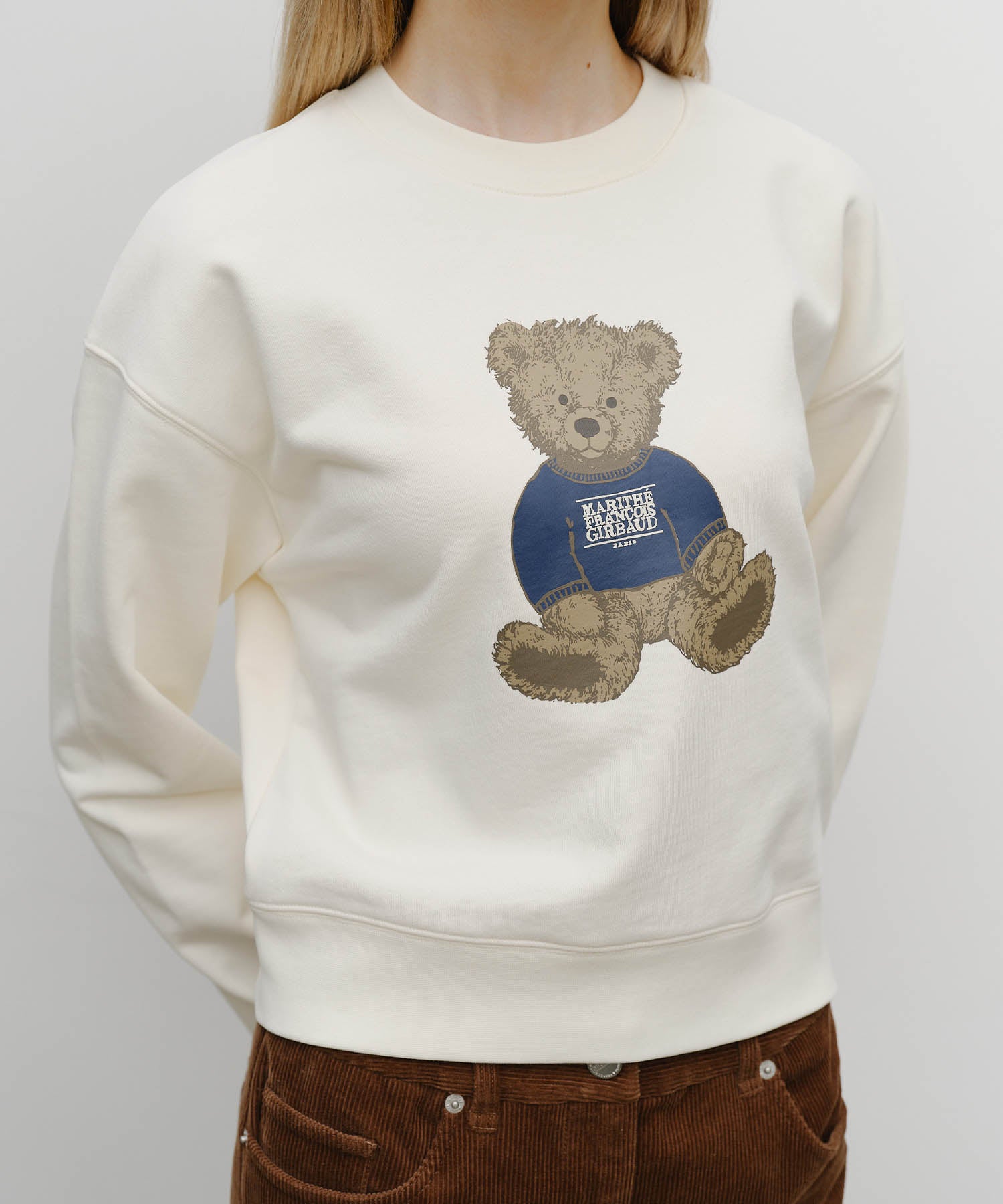 Marithe & Francois Girbaud - Doodle Bear Crop Sweatshirt (Ivory) product image 4 | TRAB K-Fashion Australia