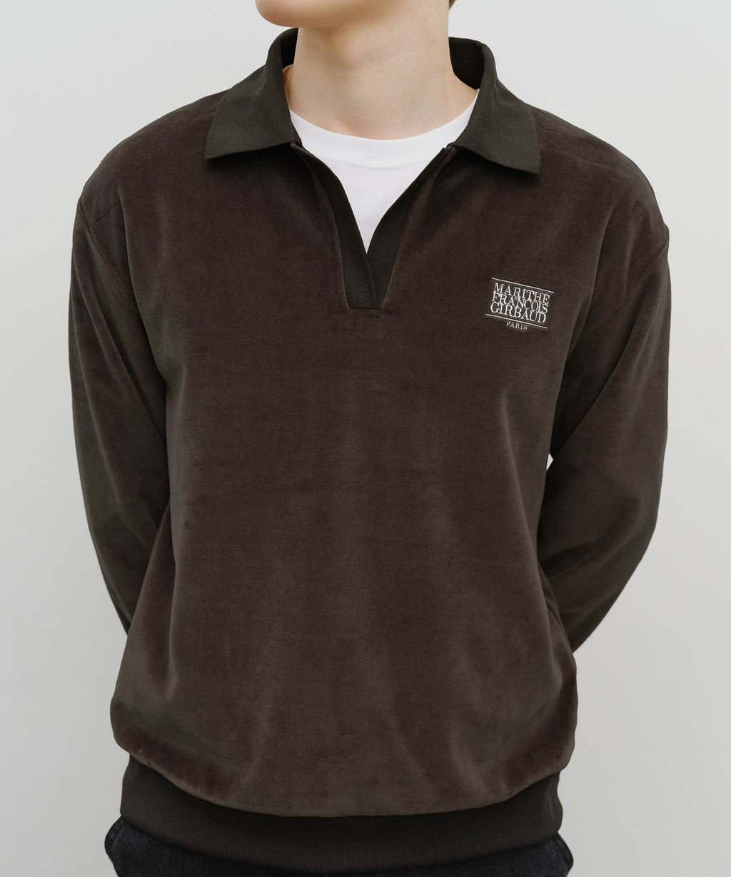 Marithe & Francois Girbaud - Classic Logo Collared Velour Sweatshirt (Brown) product image 4 | TRAB K-Fashion Australia