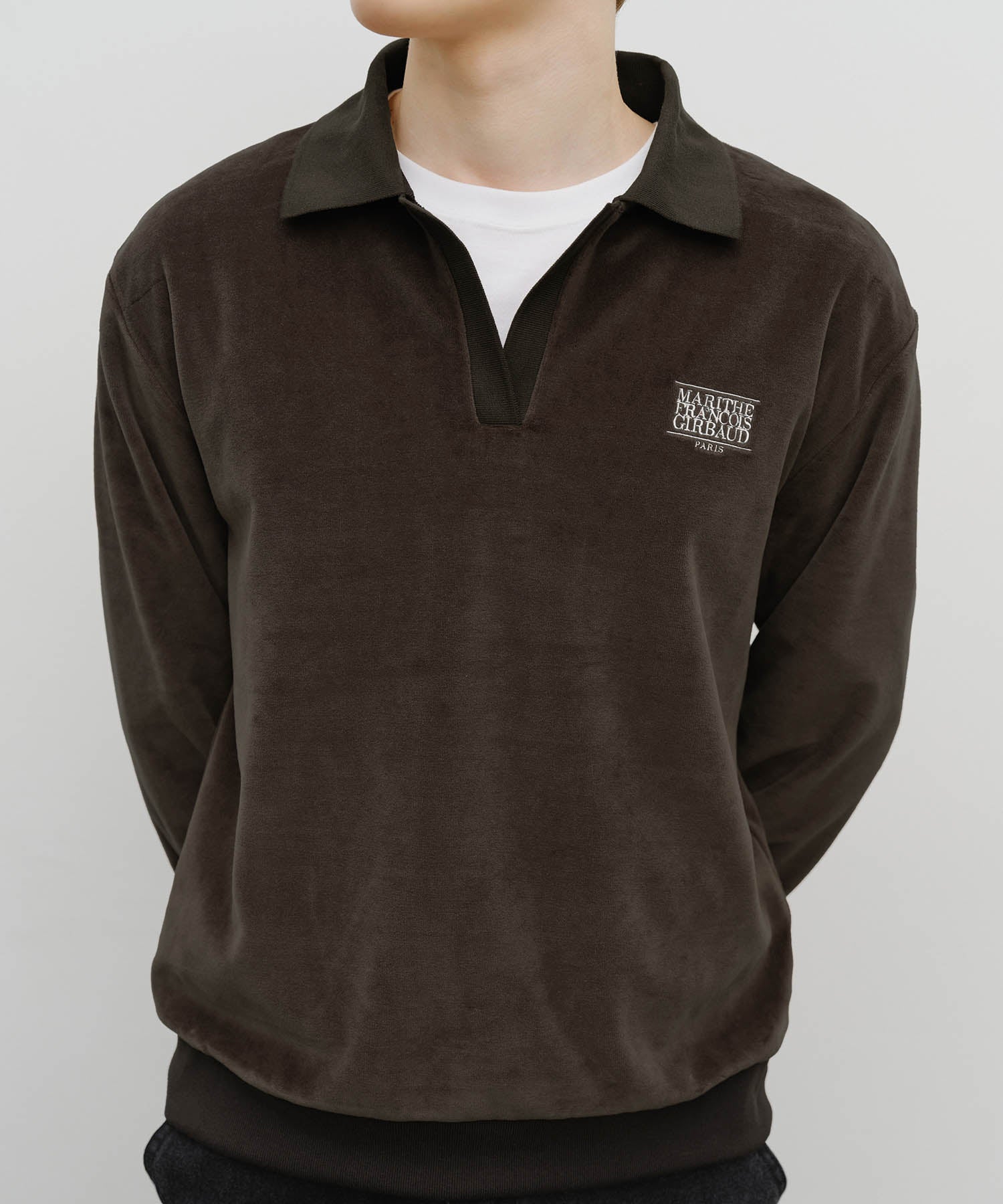 Marithe & Francois Girbaud - Classic Logo Collared Velour Sweatshirt (Brown) product image 4 | TRAB K-Fashion Australia