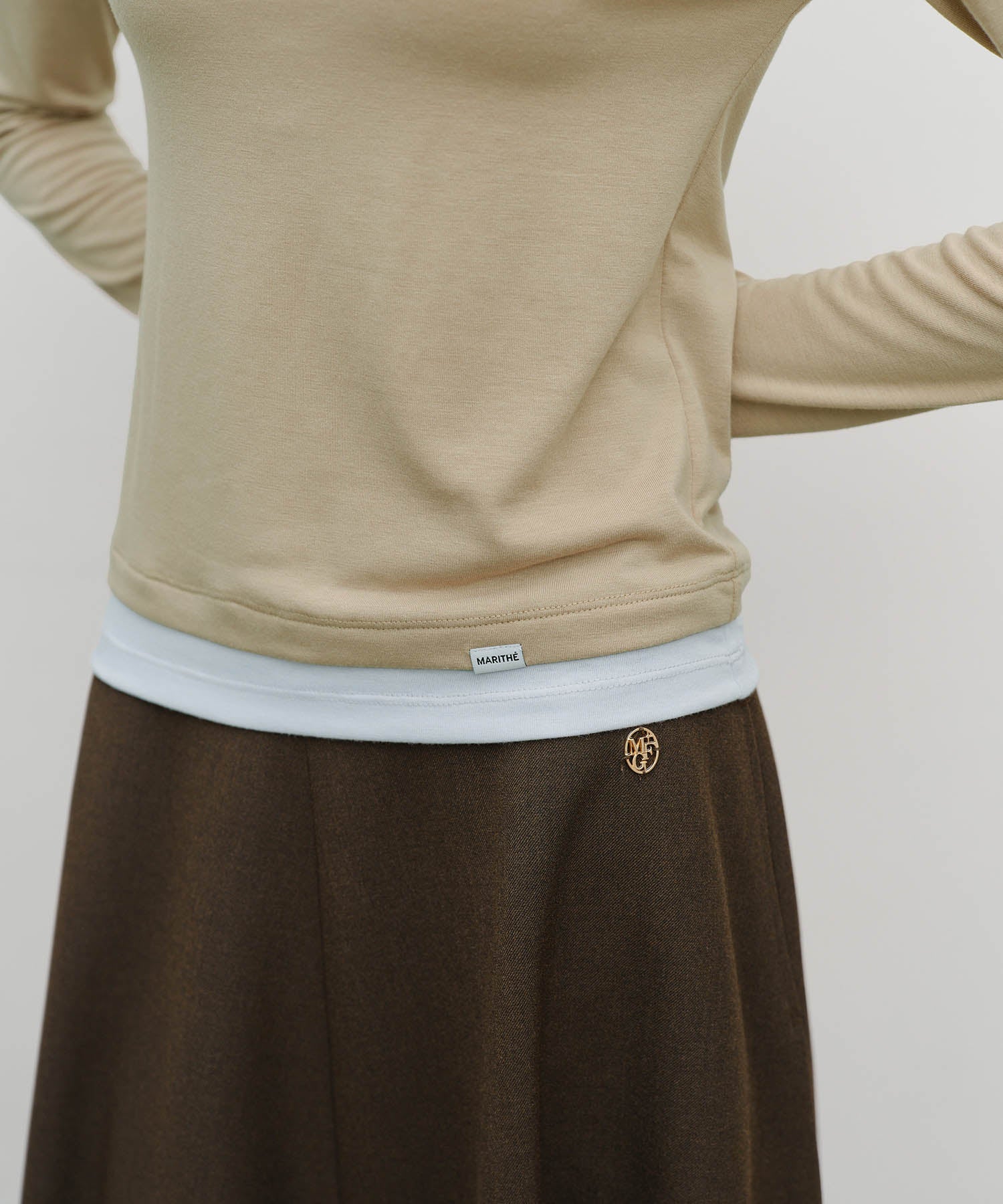 Marithe & Francois Girbaud - Layered Turtle Neck Long Sleeve (Light Brown) product image 4 | TRAB K-Fashion Australia
