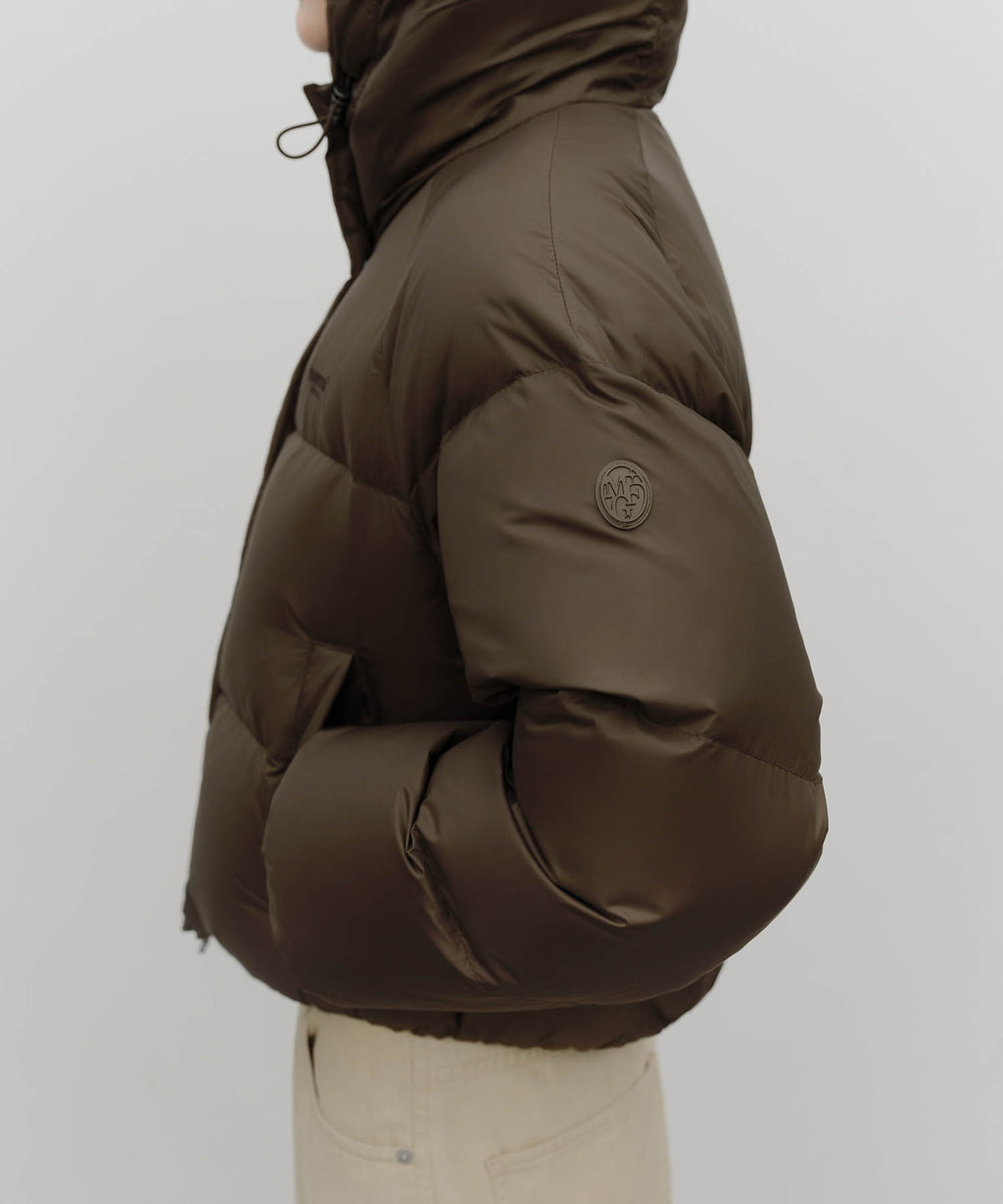 Marithe & Francois Girbaud - Regular Logo Hooded Crop Down Jacket (Brown) product image 4 | TRAB K-Fashion Australia