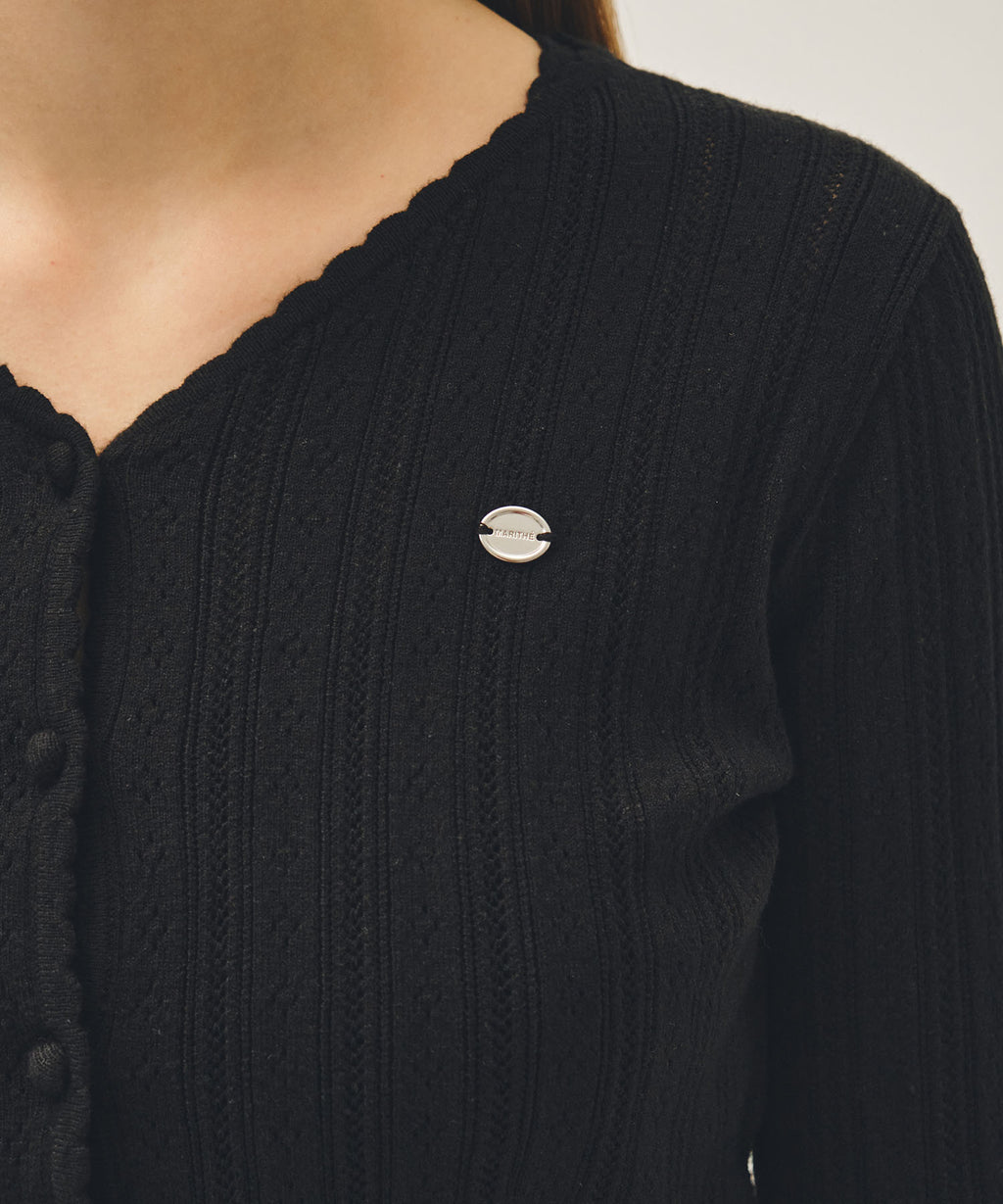 Marithe & Francois Girbaud - V-neck Crochet Knit Cardigan (Black) product image 4 | TRAB K-Fashion Australia
