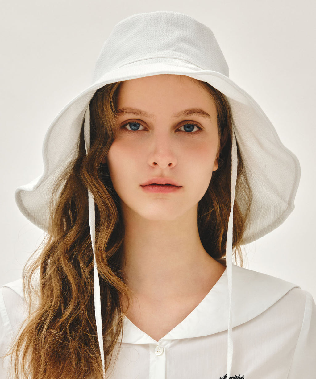 Marithe & Francois Girbaud - Strap Seersucker Wide Bucket Hat (Ivory) product image 4 | TRAB K-Fashion Australia