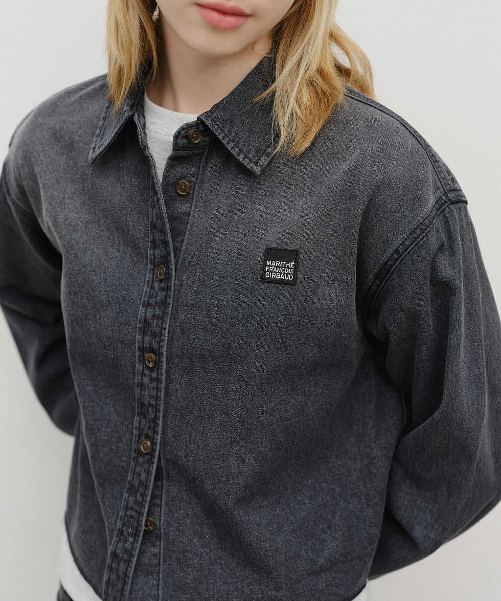 Marithe & Francois Girbaud - Heritage Lettering Logo Denim Crop Shirt (Black) product image 4 | TRAB K-Fashion Australia