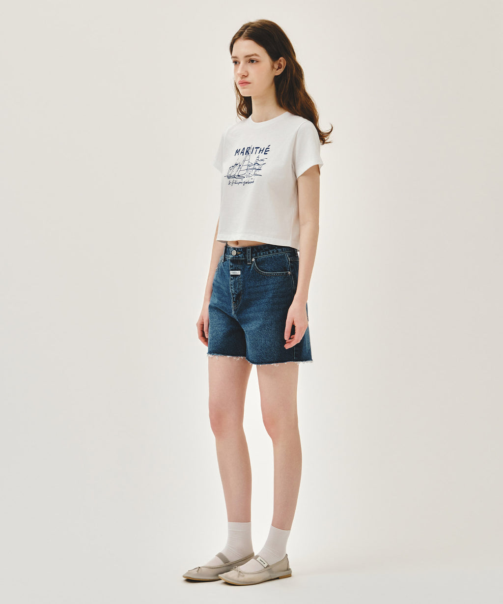 Marithe & Francois Girbaud - Raw Edge Washed Denim Shorts (Blue) product image 4 | TRAB K-Fashion Australia